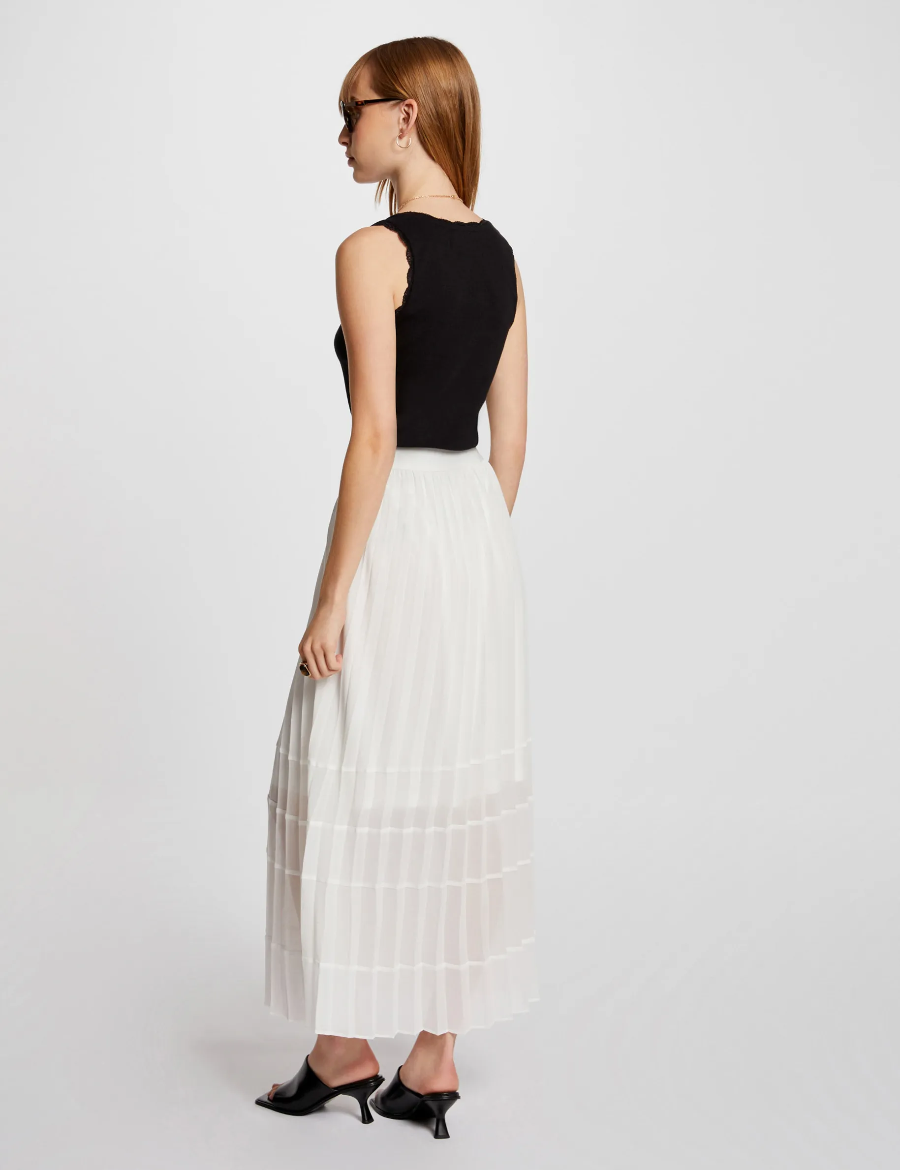 Maxi pleated A-line skirt ecru women