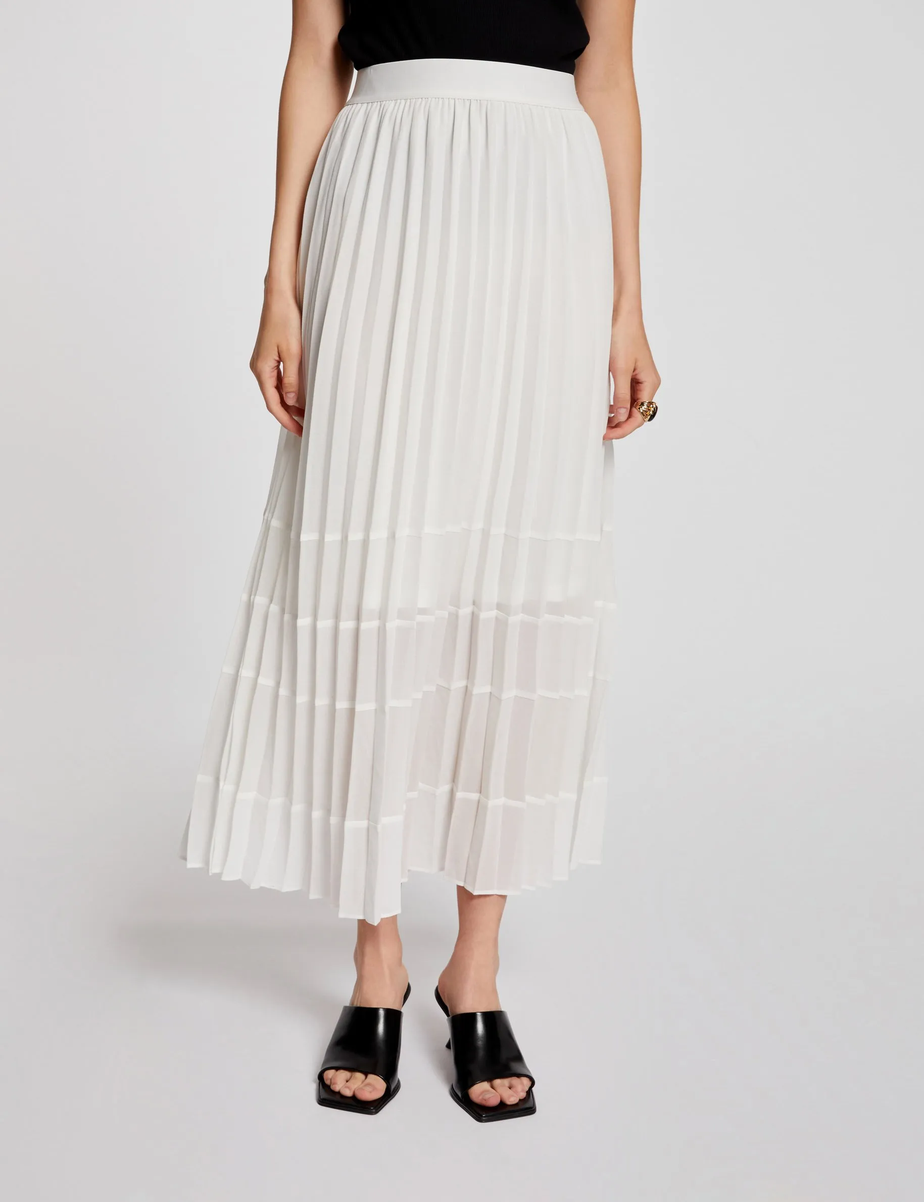 Maxi pleated A-line skirt ecru women