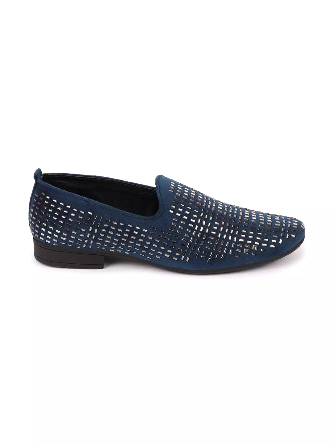 Men Blue Embellished Design Velvet Slip On Party Loafers Shoes