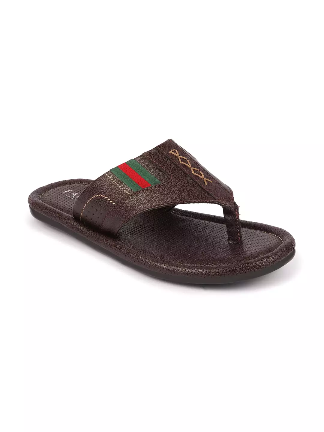 Men Brown Colored Strip Design Indoor Outdoor Thong Slipper Sandals