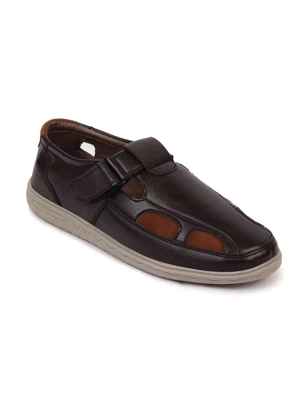 Men Brown Front Open Shoe Style Sandals