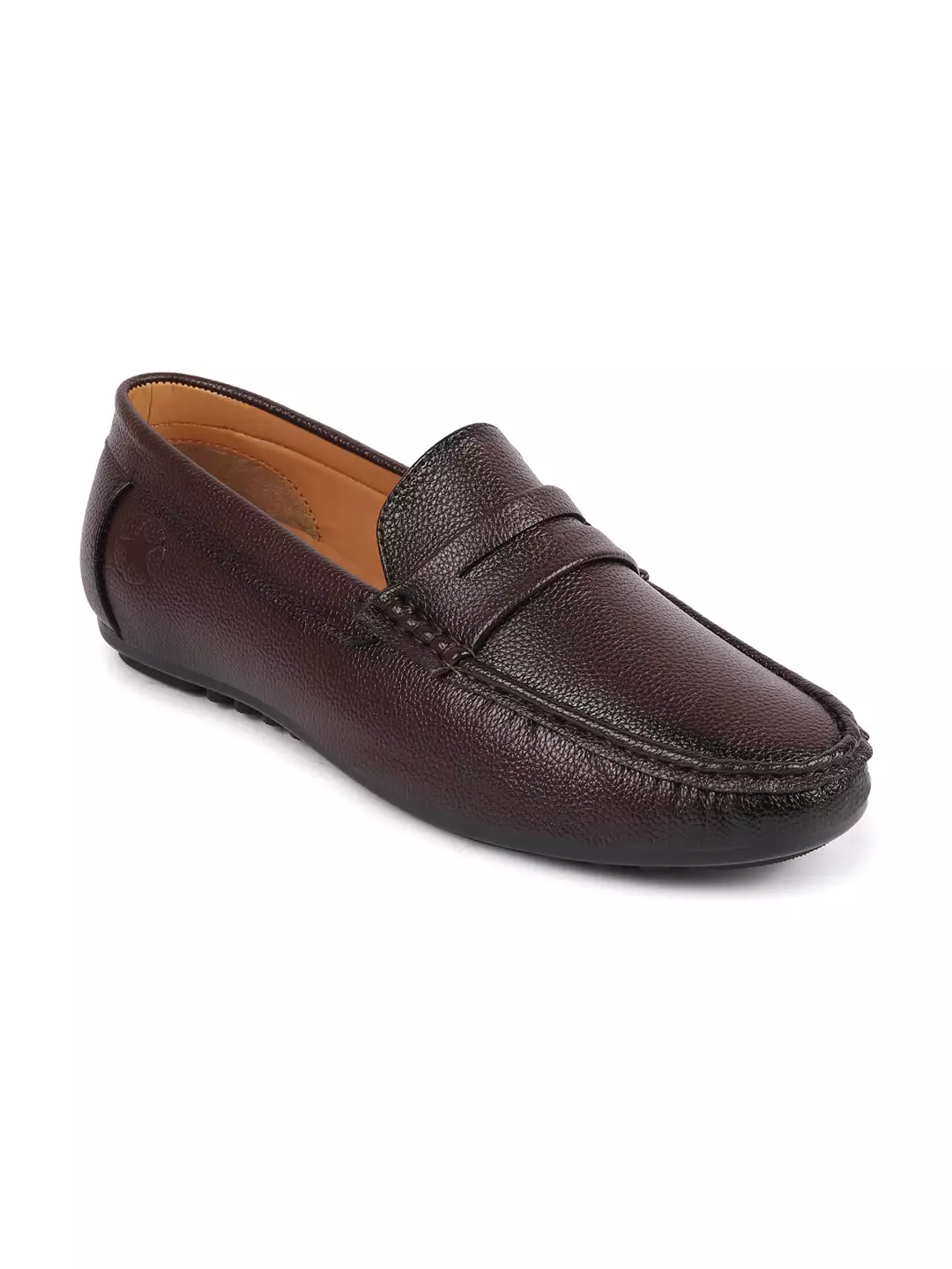 Men Brown Hand Stitched Textured Design Casual Slip On Moccasins and Loafers