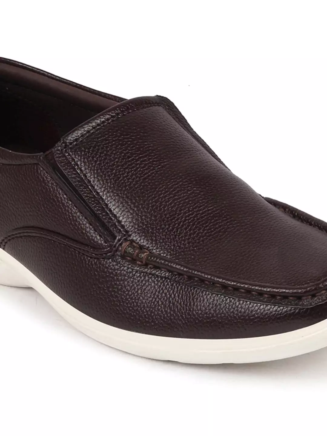 Men Brown Side Stitched Casual Comfort Slip-On Loafer Shoes