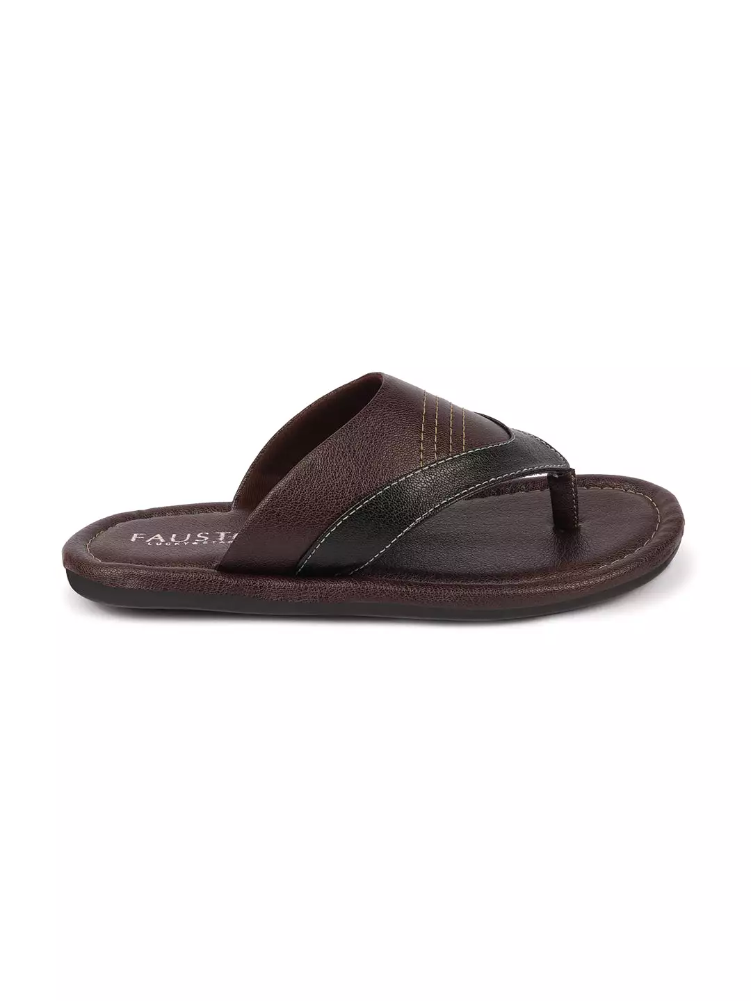 Men Brown Side Stitched Outdoor Thong Slipper Sandals