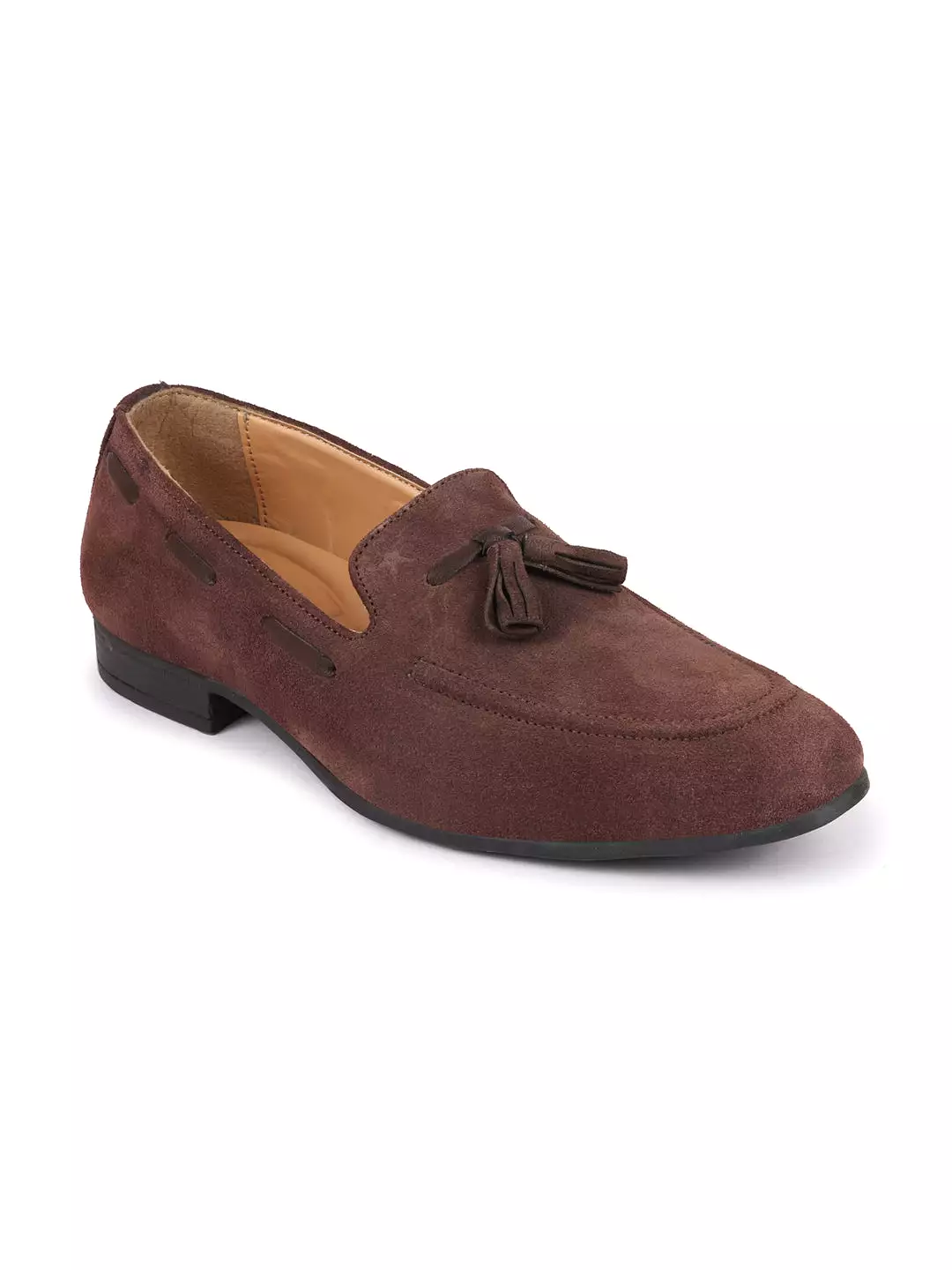 Men Brown Suede Leather Casual Tassel Loafer Shoes