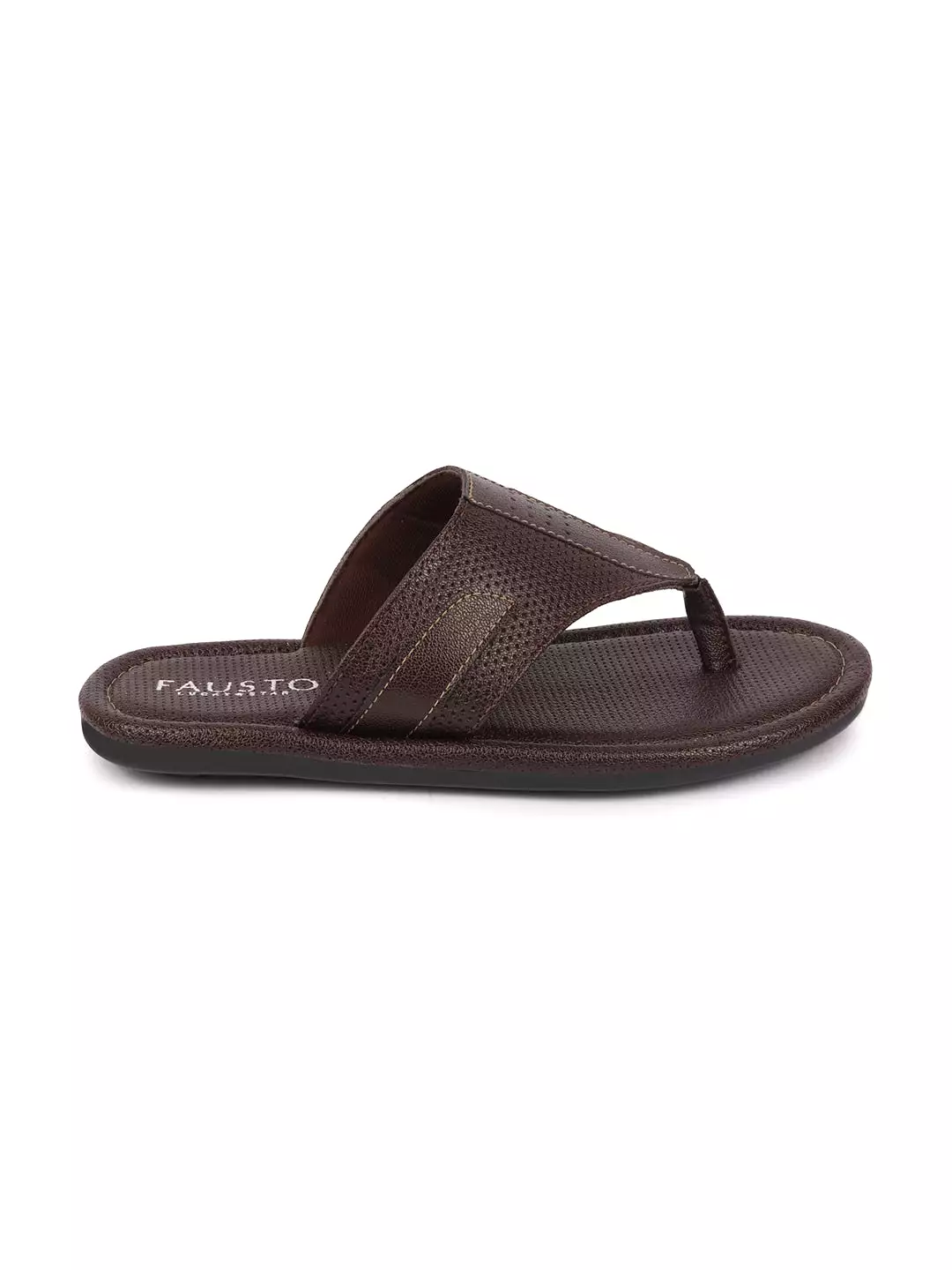 Men Brown Textured Design Indoor Outdoor Thong Slipper Sandals