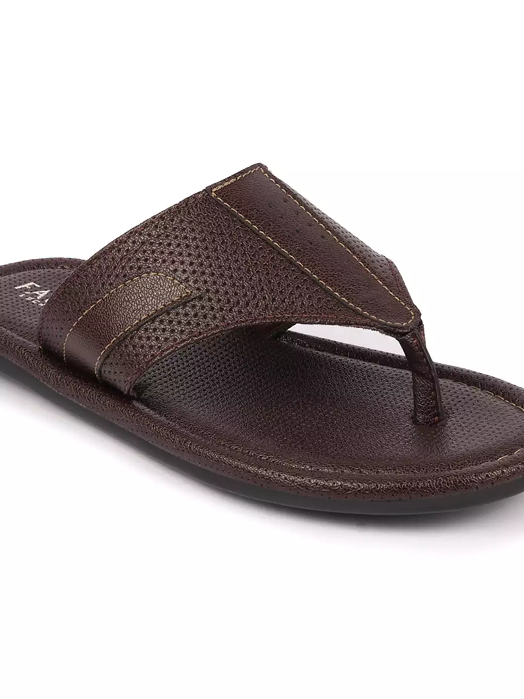 Men Brown Textured Design Indoor Outdoor Thong Slipper Sandals