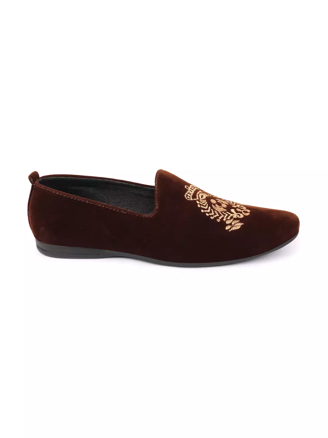 Men Brown Velvet Embroidery Design Party Casual Loafer Shoes