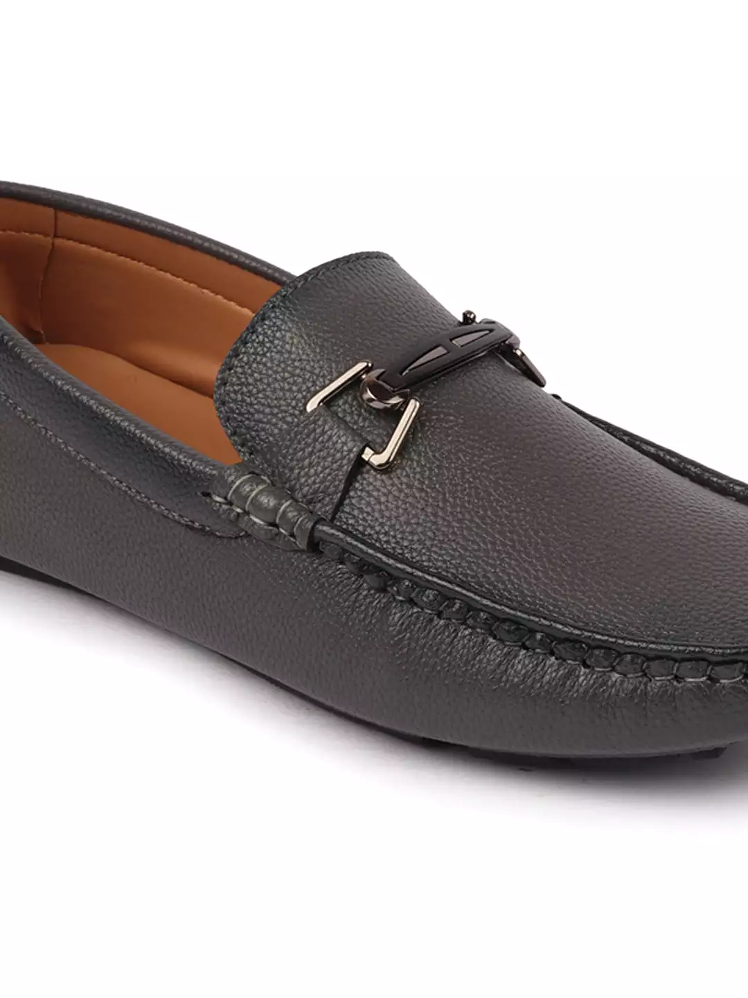 Men Grey Casual Slip On Textured Stitched Design Driving Loafer and Moccasin Shoes