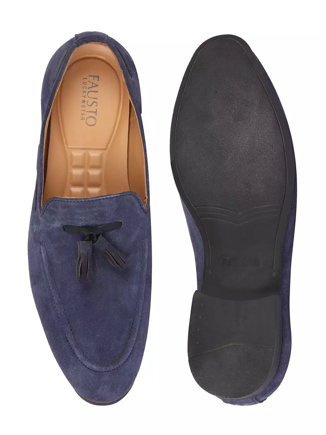 Men Navy Blue Suede Leather Casual Tassel Loafer Shoes