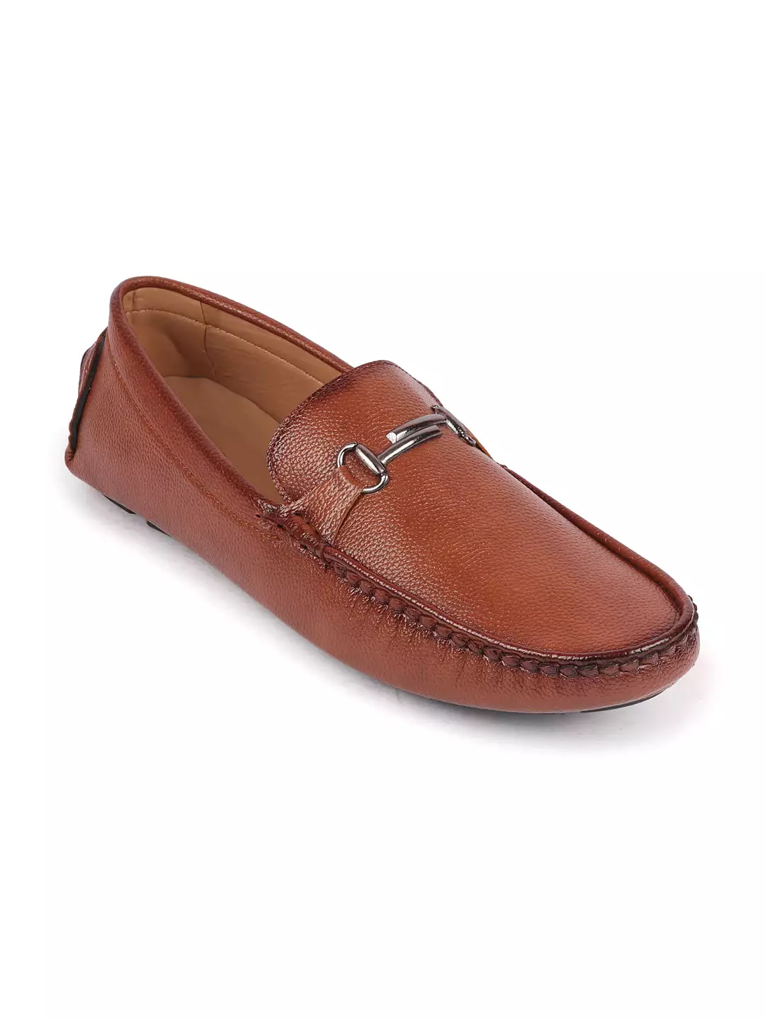 Men Tan Hand Stitched Horsebit Buckle Loafer and Moccasin Driving Shoes