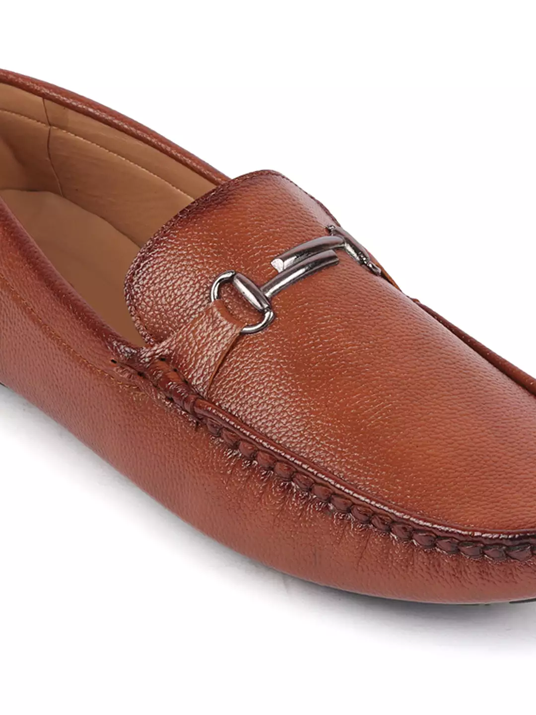 Men Tan Hand Stitched Horsebit Buckle Loafer and Moccasin Driving Shoes