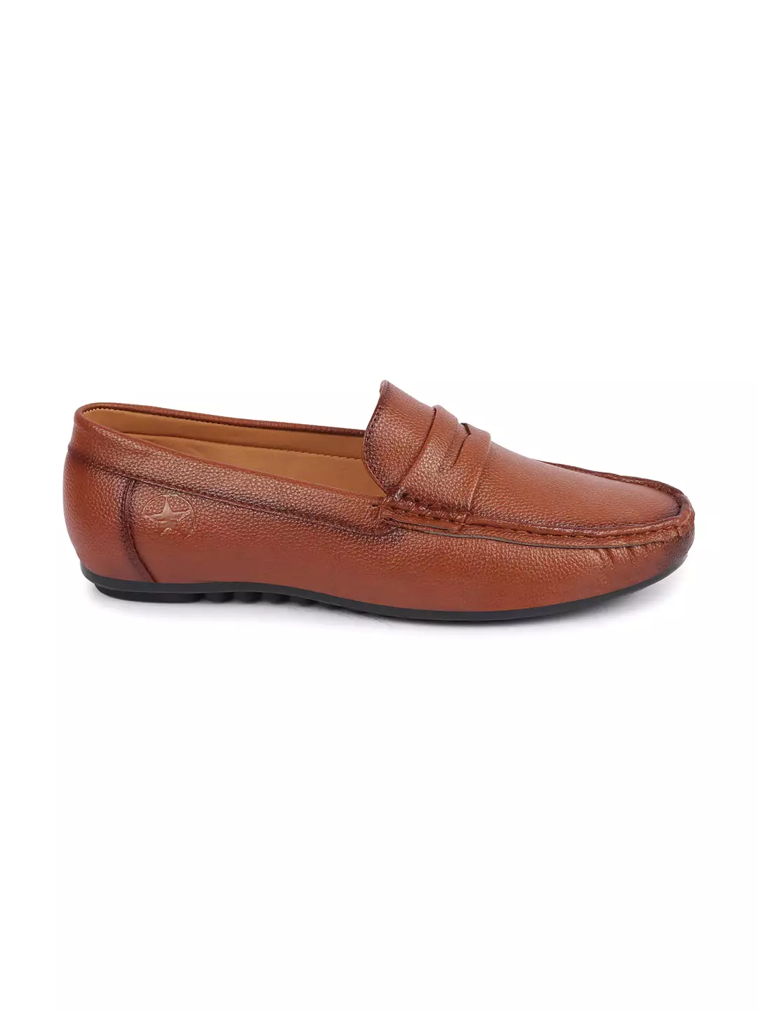 Men Tan Hand Stitched Textured Design Casual Slip On Moccasins and Loafers