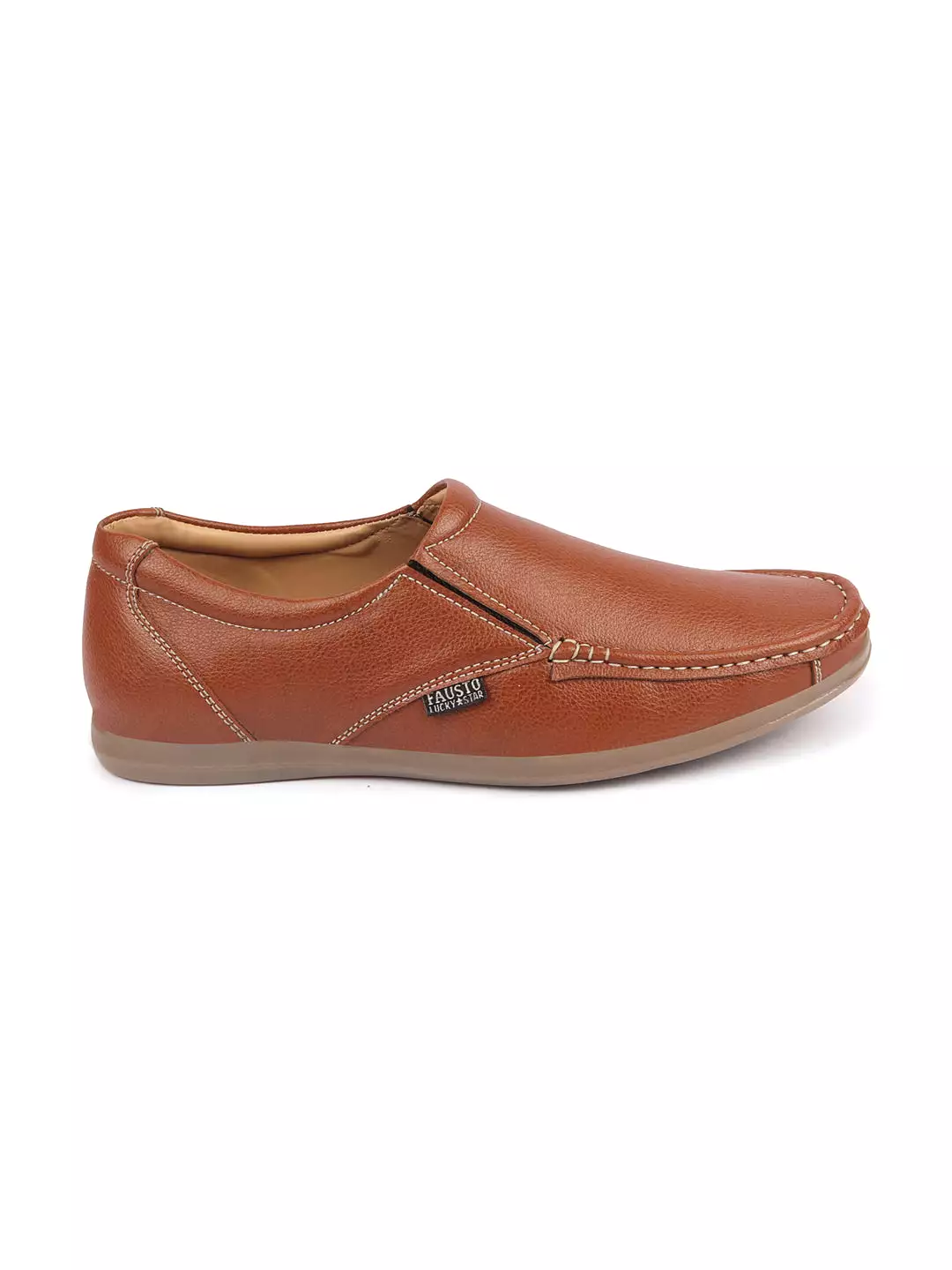 Men Tan Side Stitched Casual Comfort Slip On Loafer Shoes