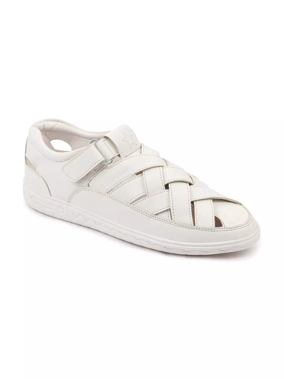 Men White Criss Cross Strap Shoe Style Sandals