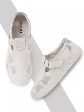 Men White Front Open Shoe Style Sandals