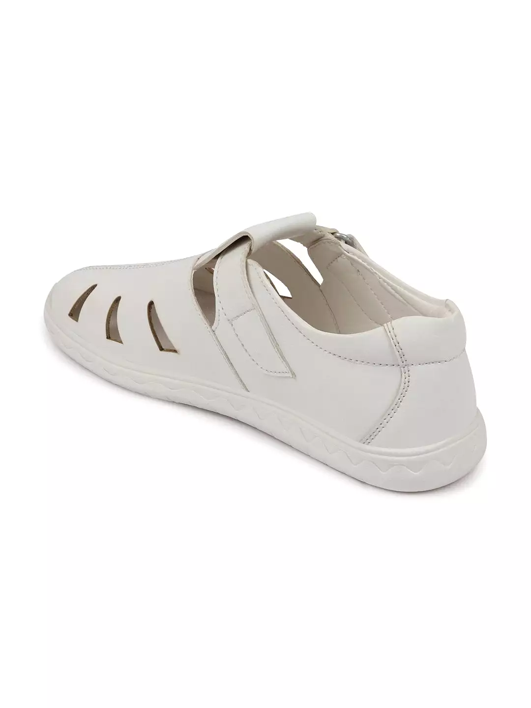 Men White Laser Cut Shoe Style Sandals