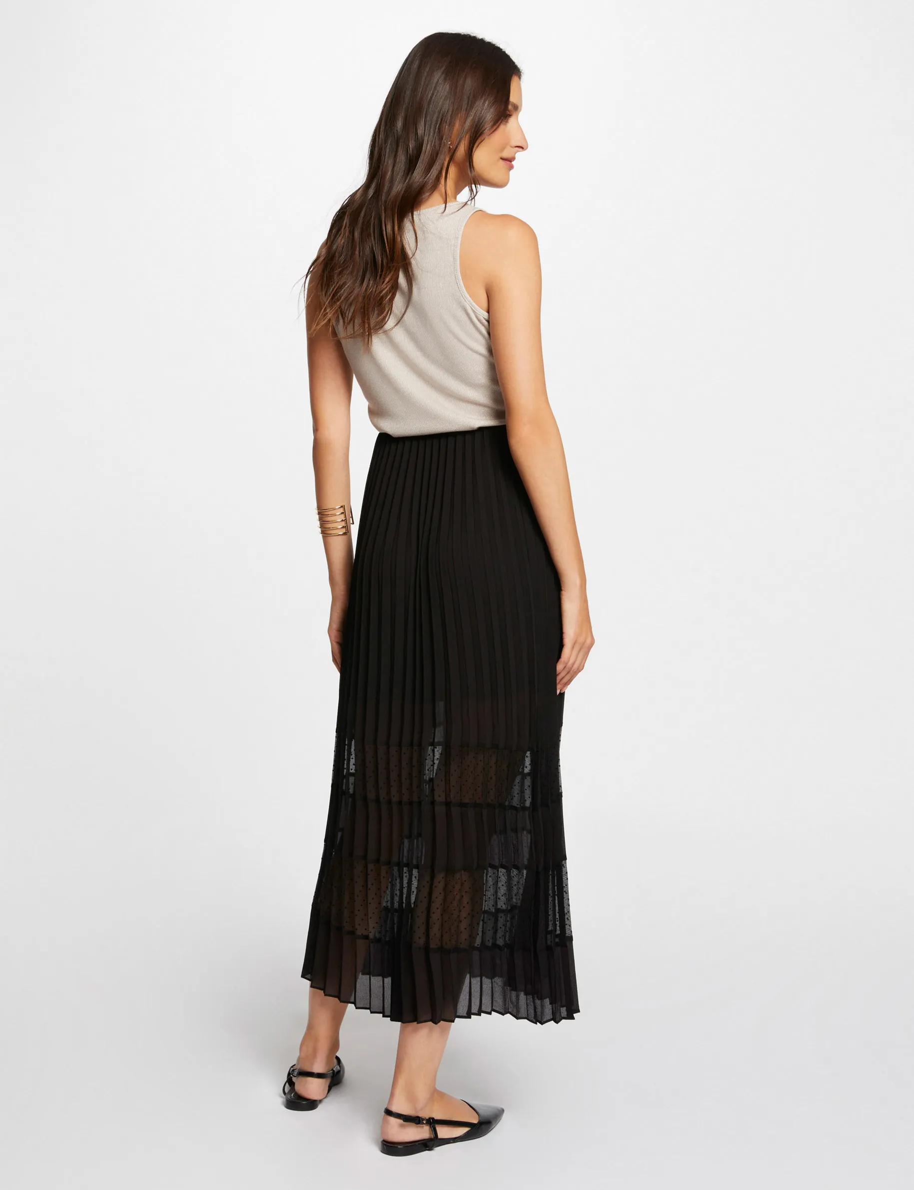 Midi A-line pleated skirt black women