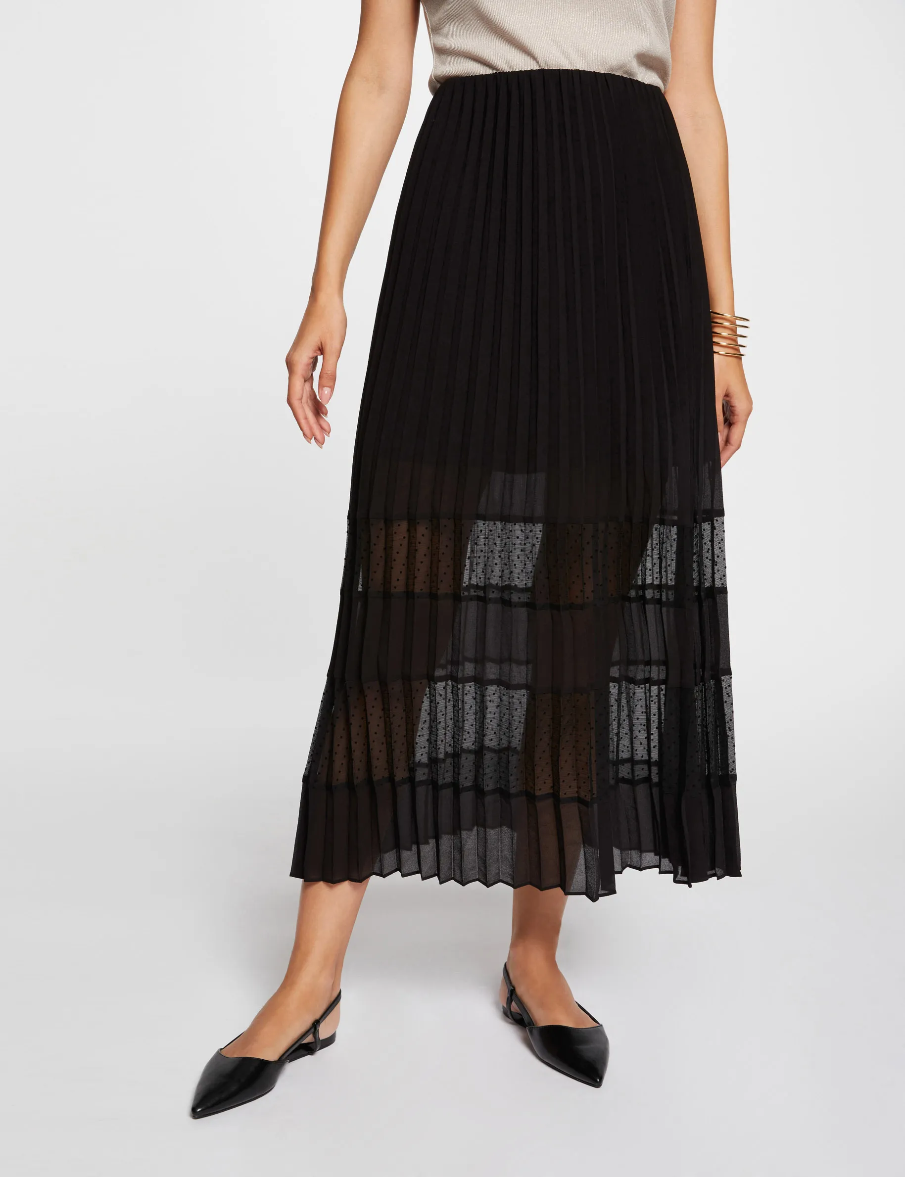 Midi A-line pleated skirt black women