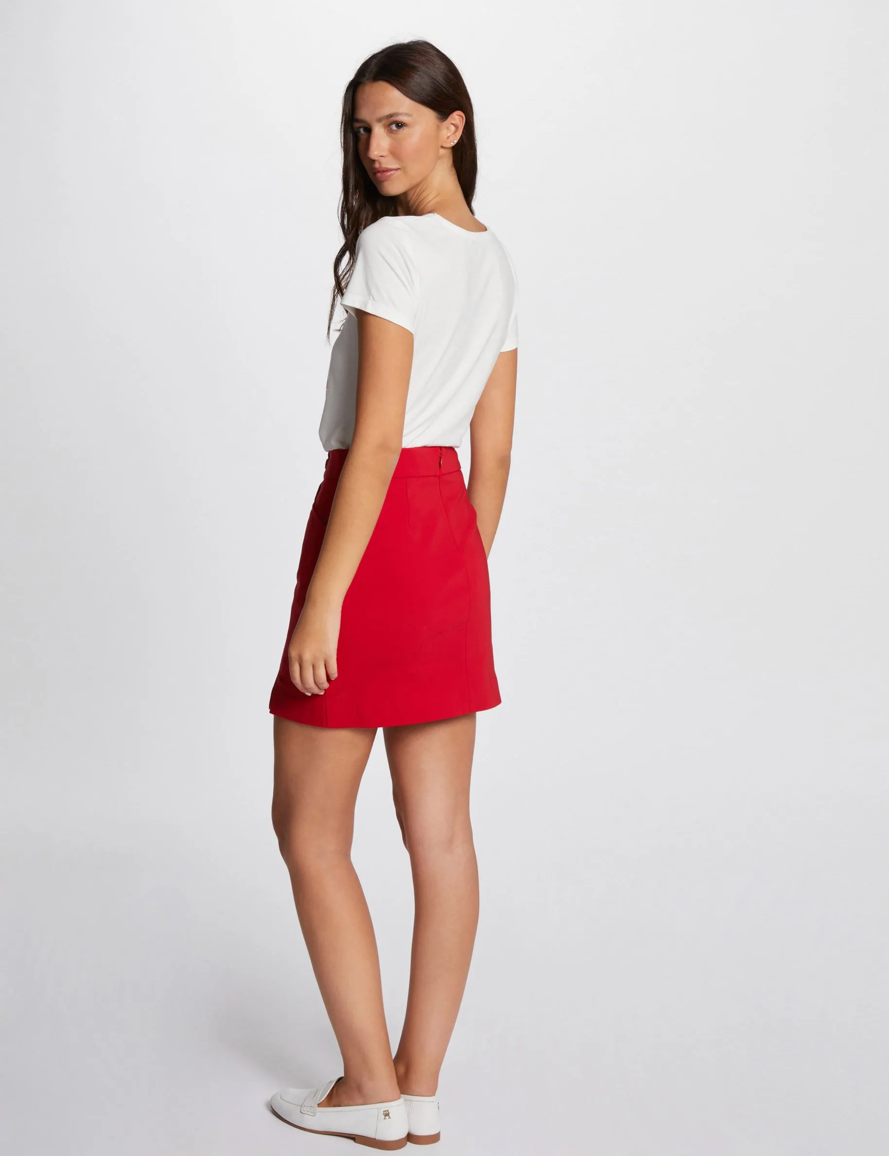 Mini skirt with buttons dark red women