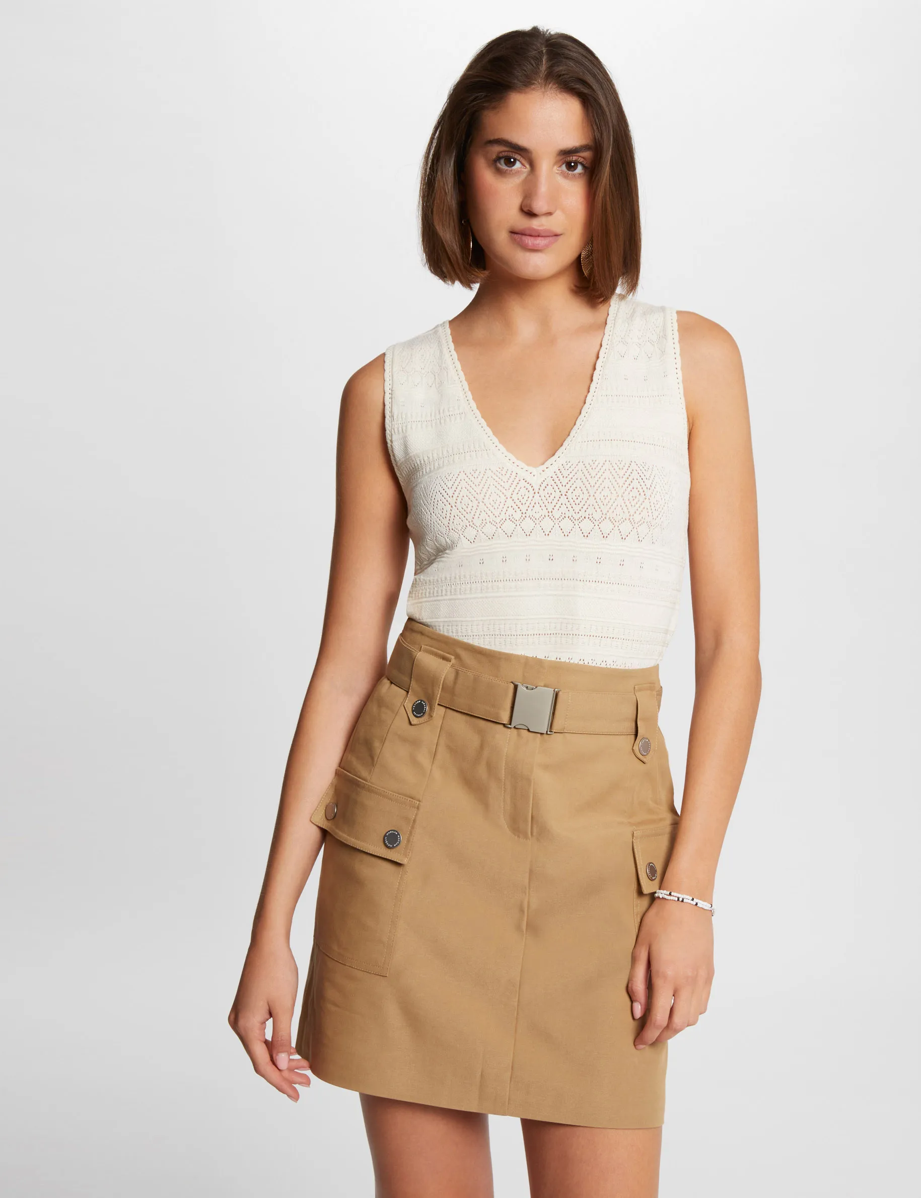 Mini skirt with flap pockets beige women