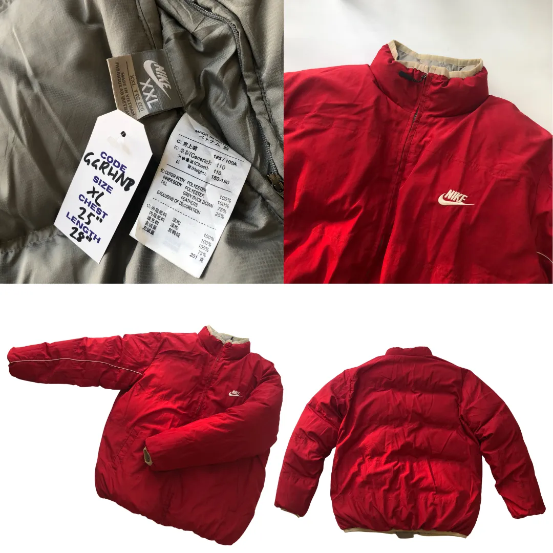 Nike Vintage Reversible Grey/Red Down Puffer Jacket XL