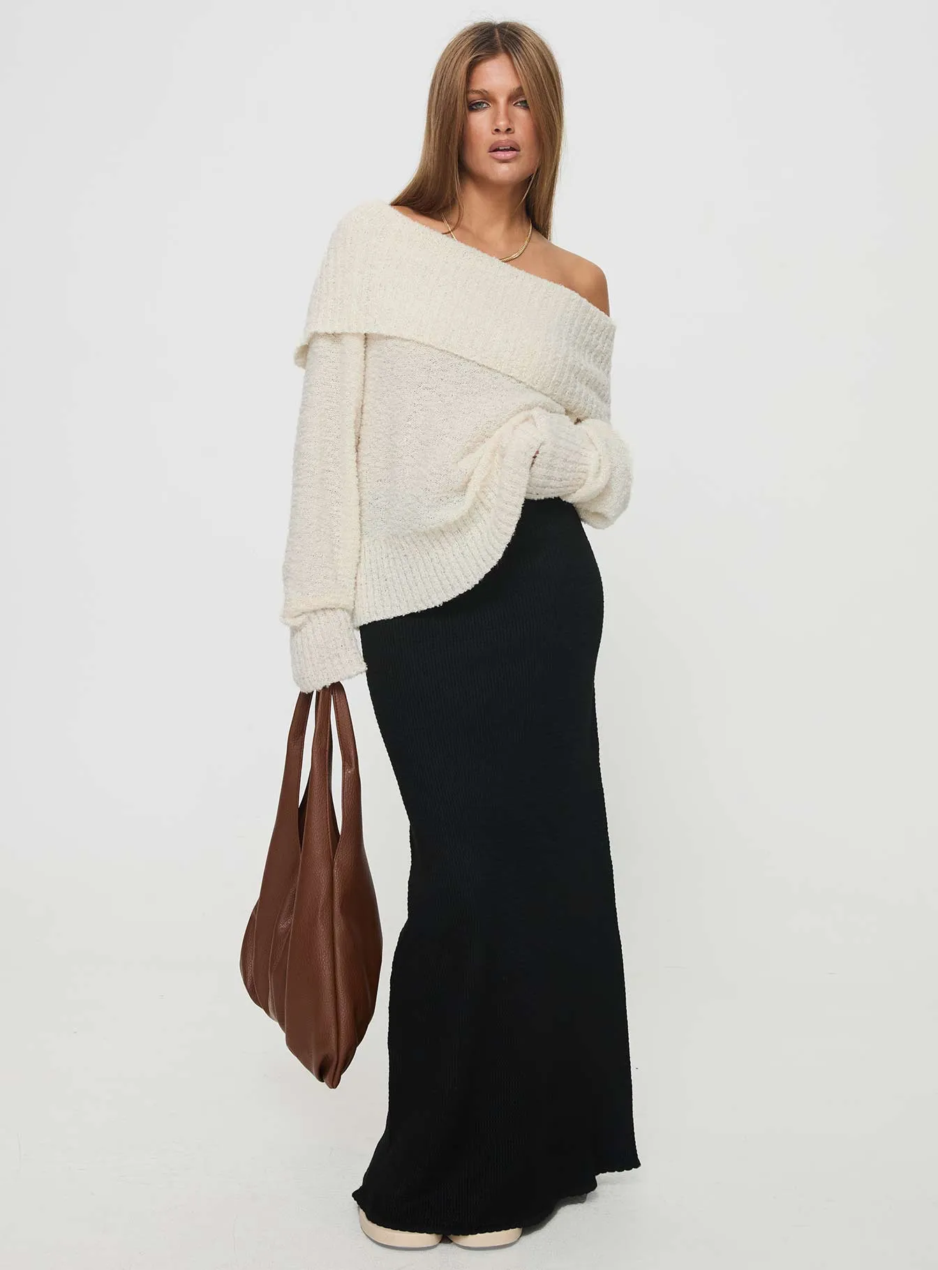 Parkley Boucle Off The Shoulder Sweater Cream