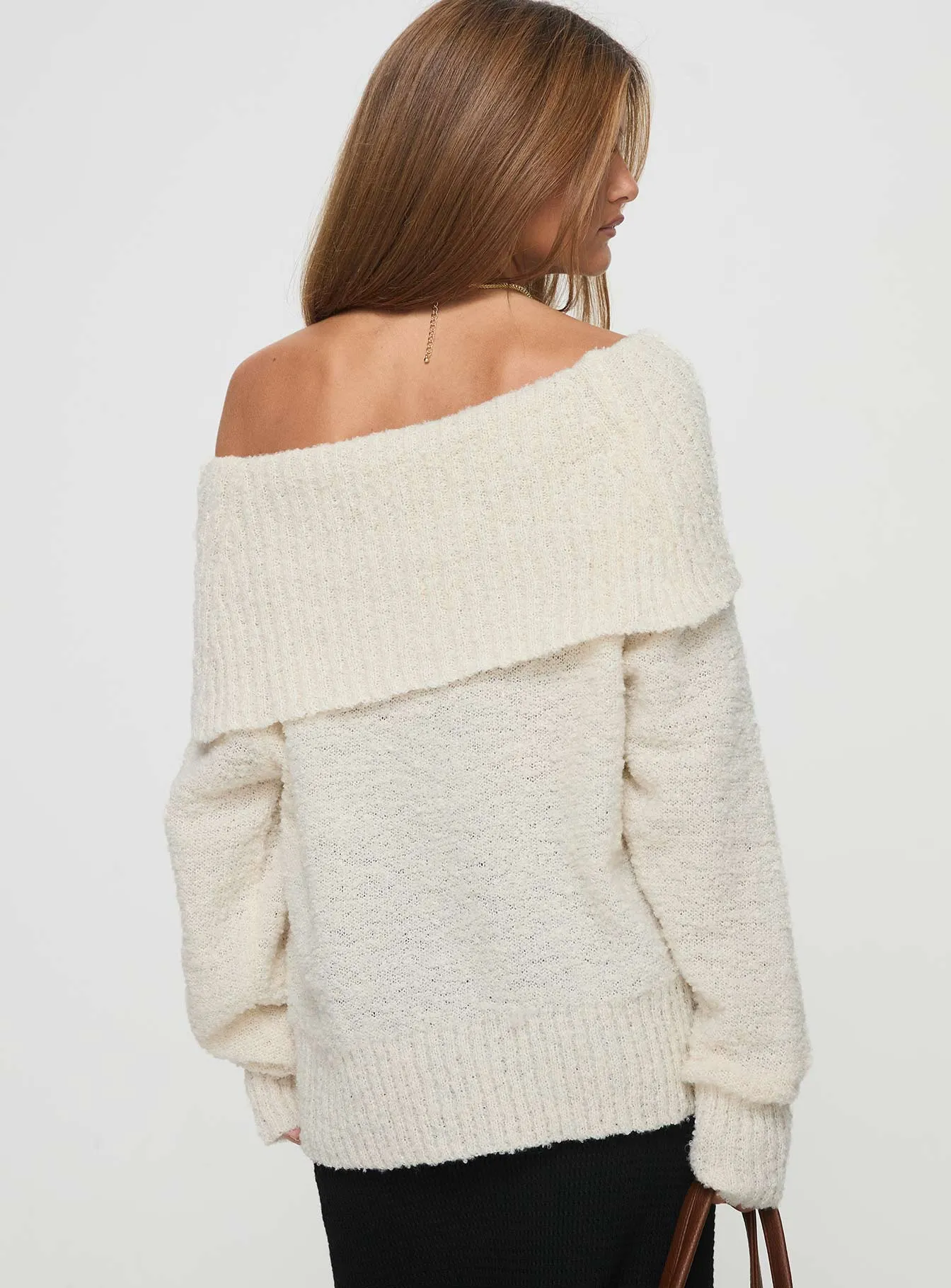 Parkley Boucle Off The Shoulder Sweater Cream