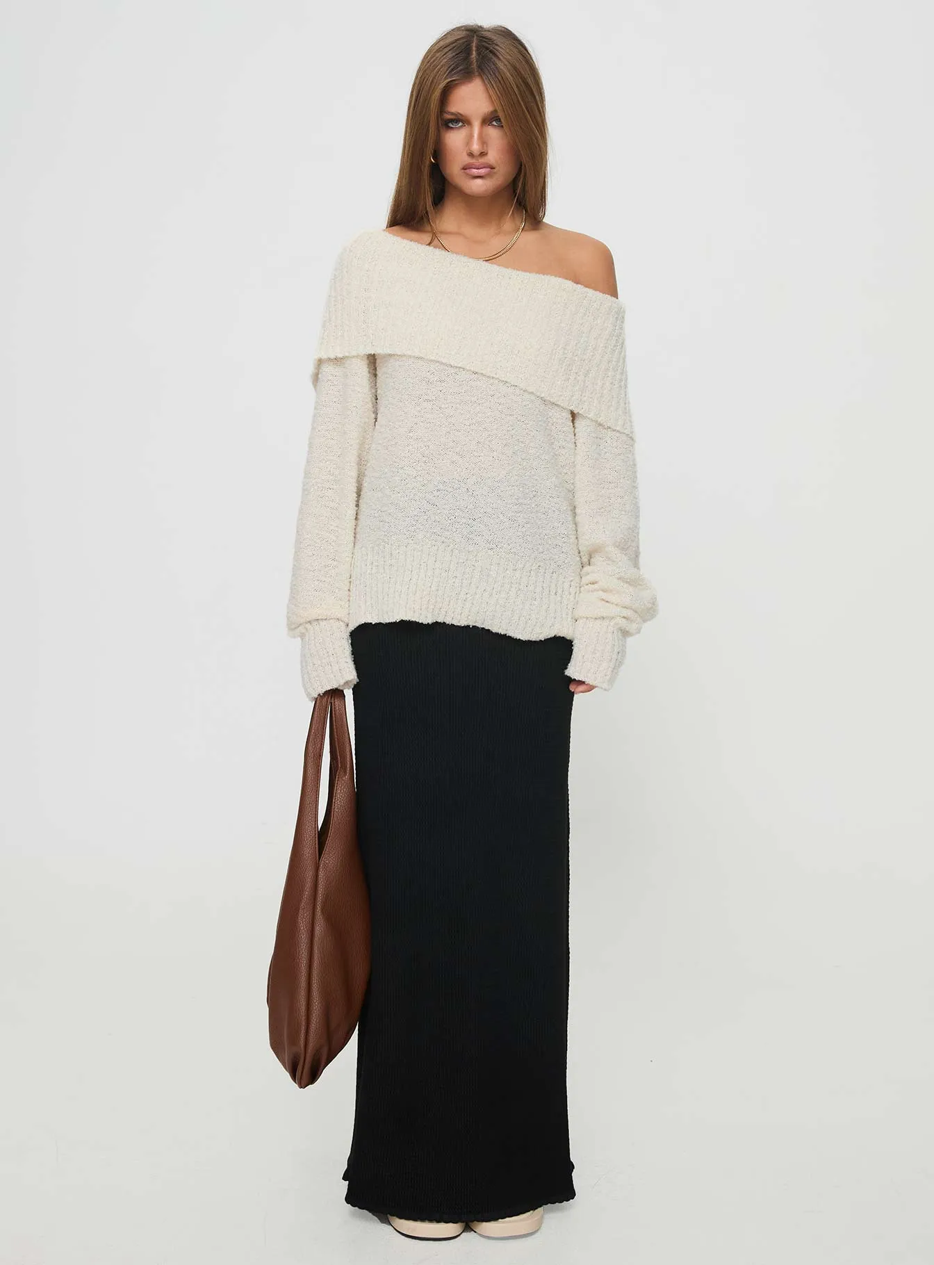 Parkley Boucle Off The Shoulder Sweater Cream