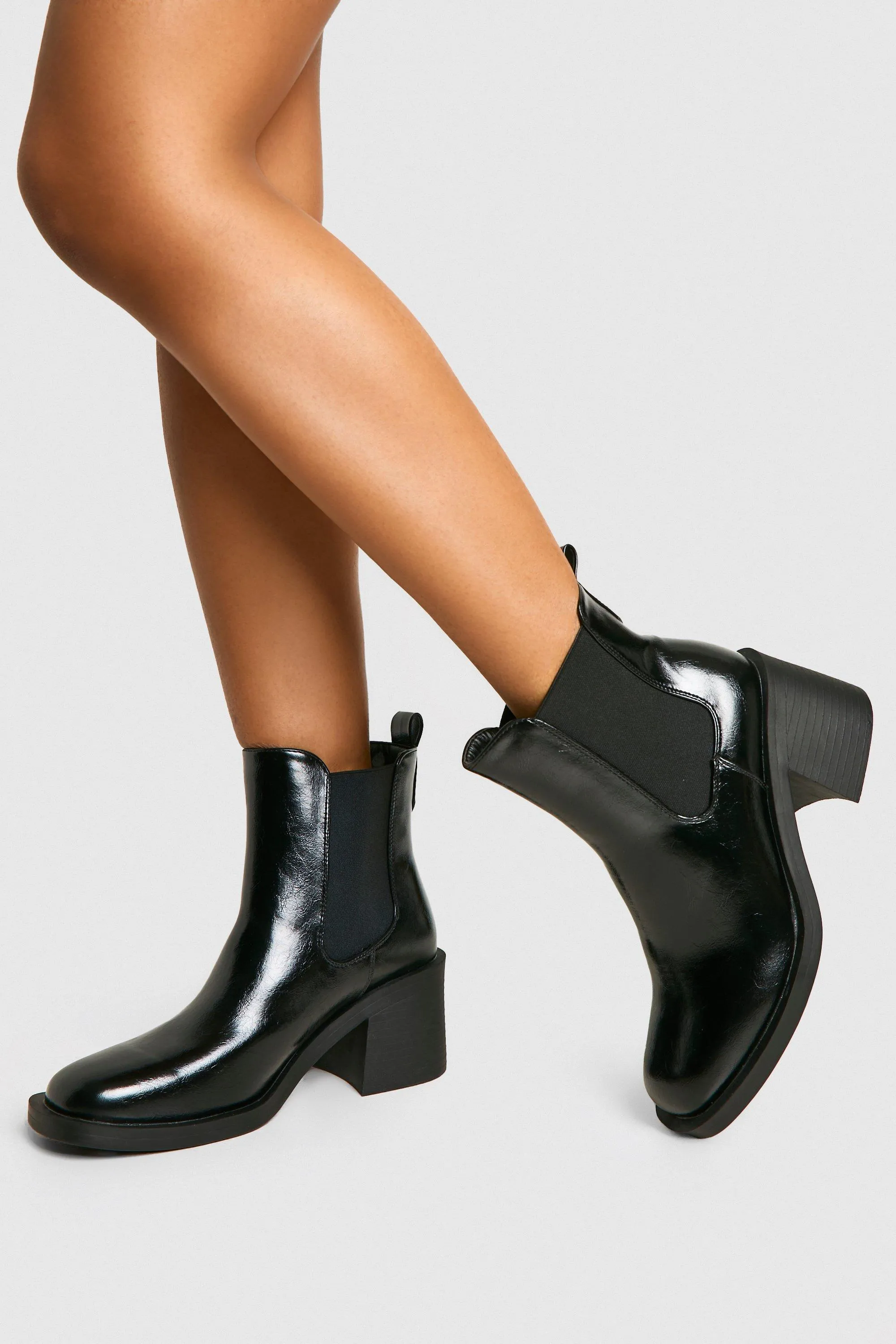 Patent Textured Heeled Chelsea Boots