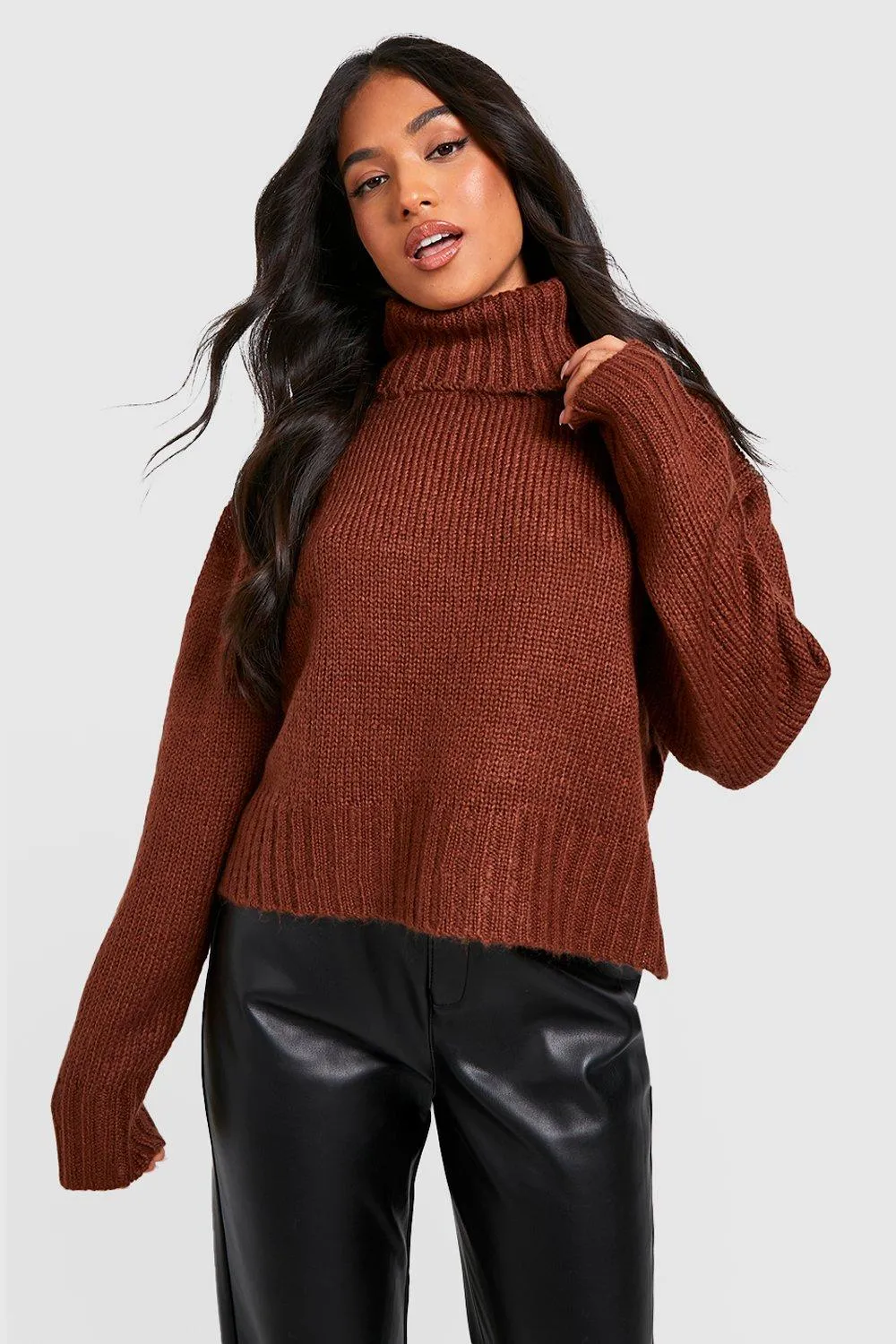 Petite Knitted Turtleneck Split Hem Sweater