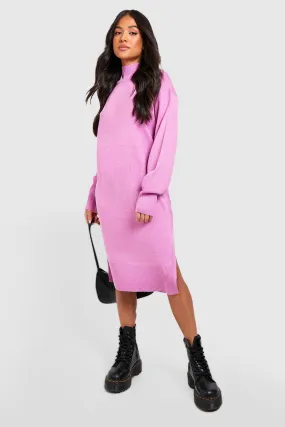 Petite Turtleneck Split Hem Midi Sweater Dress