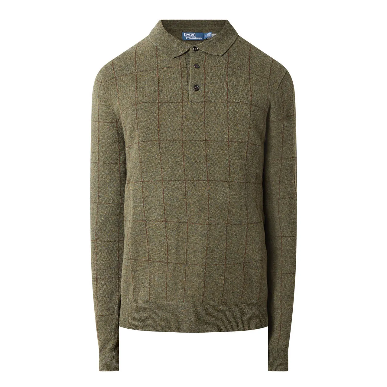 POLO RALPH LAUREN Grid Knitted Long-Sleeved Polo Shirt - Olive Combo