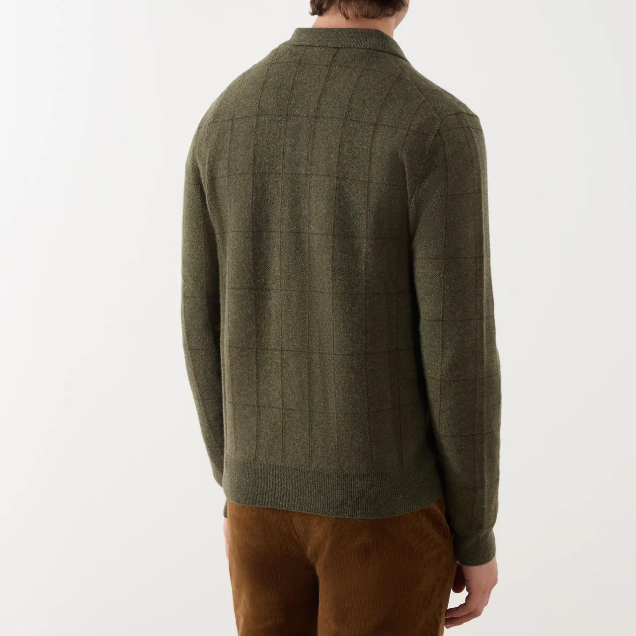 POLO RALPH LAUREN Grid Knitted Long-Sleeved Polo Shirt - Olive Combo