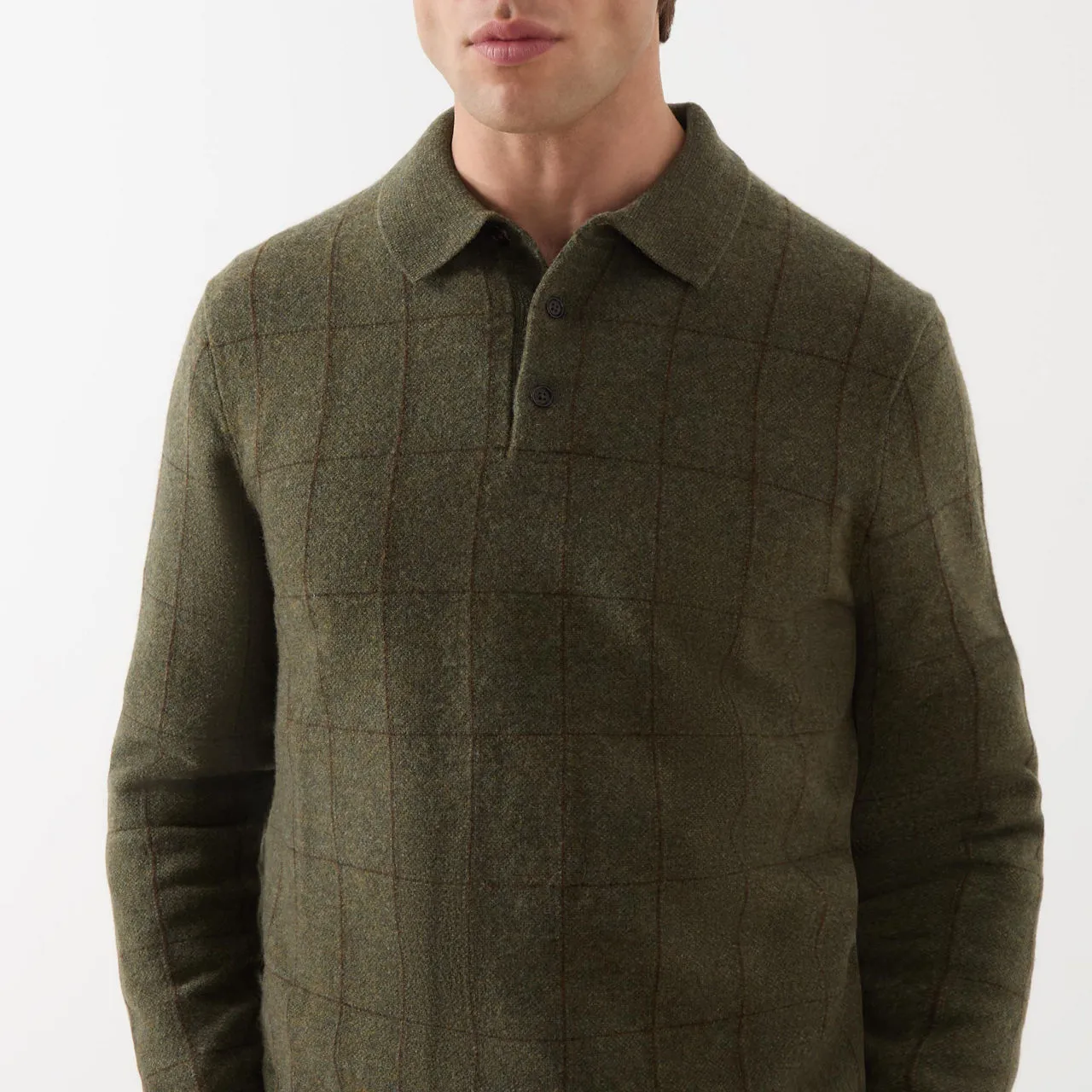 POLO RALPH LAUREN Grid Knitted Long-Sleeved Polo Shirt - Olive Combo