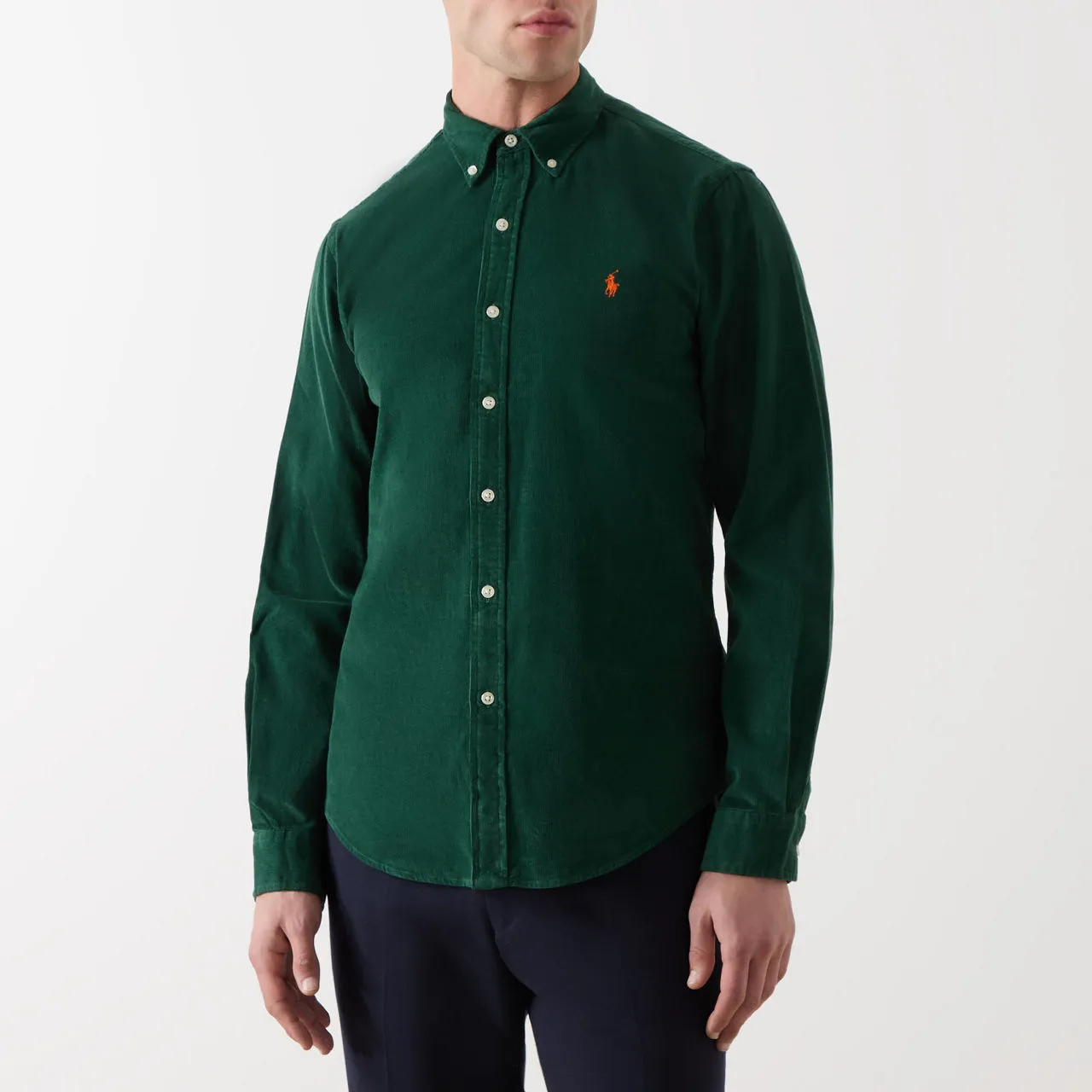 POLO RALPH LAUREN Logo Corduroy Slim Fit Shirt - Dark Green