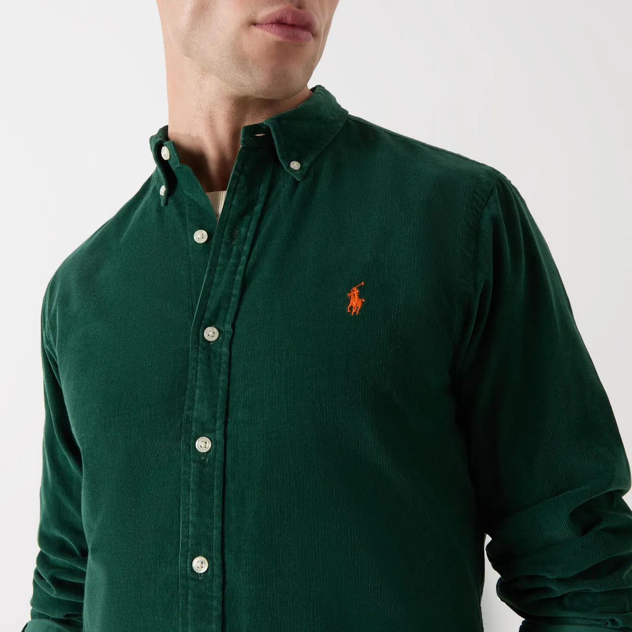 POLO RALPH LAUREN Logo Corduroy Slim Fit Shirt - Dark Green