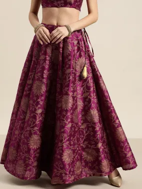 Purple Jacquard Floral Anarkali Skirt