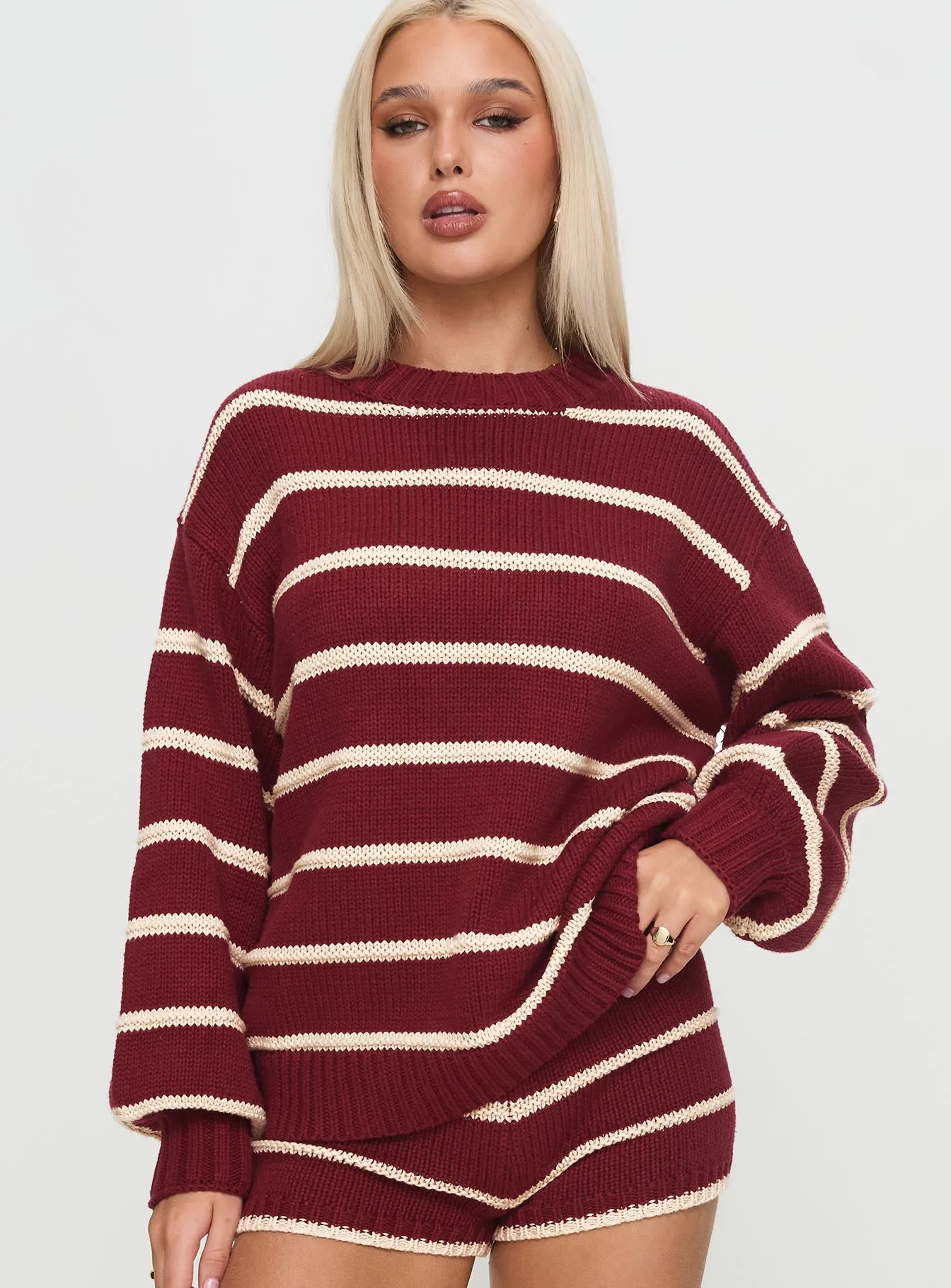 Read Your Mind Knit Sweater Maroon Stripe