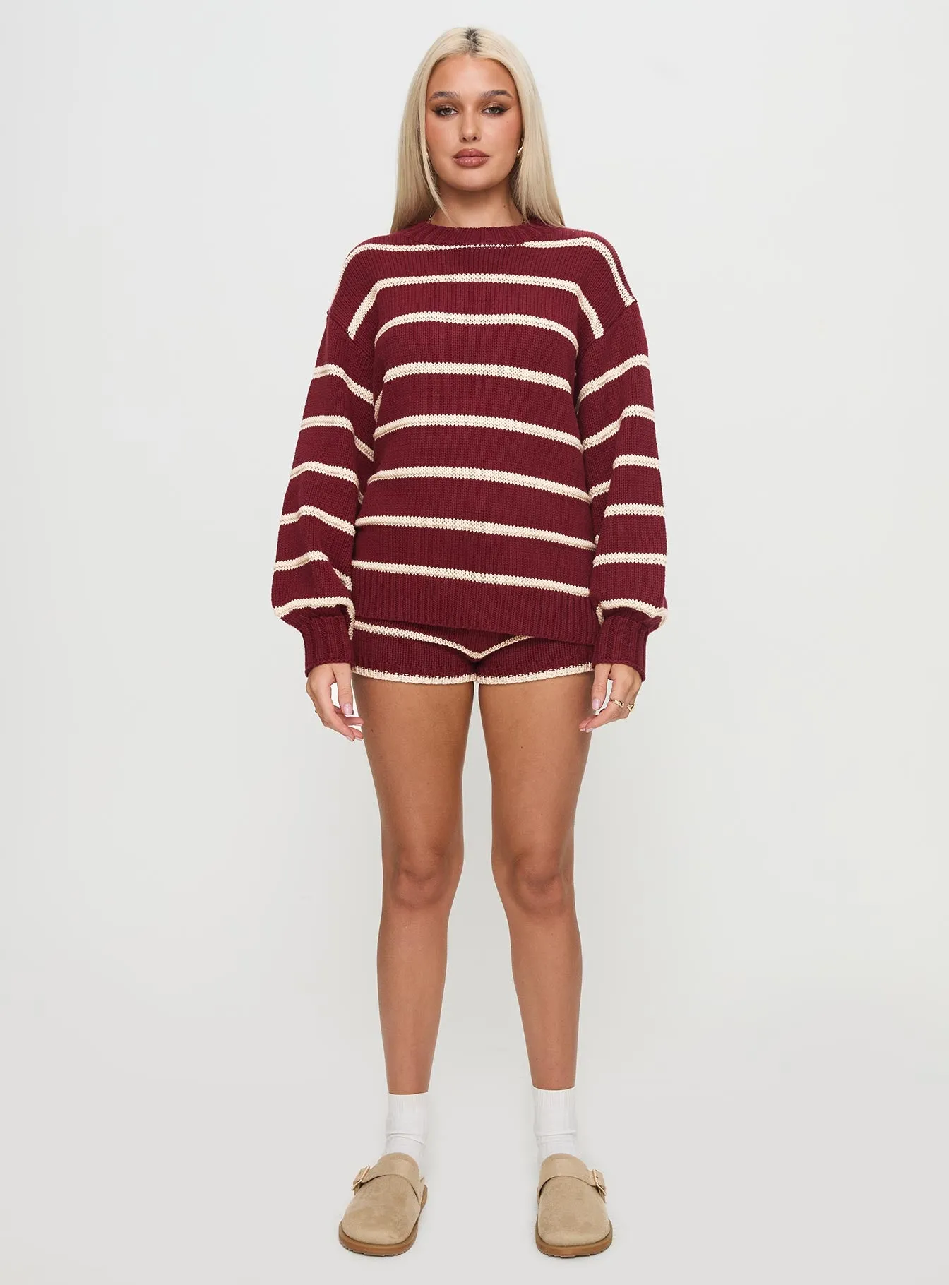 Read Your Mind Knit Sweater Maroon Stripe