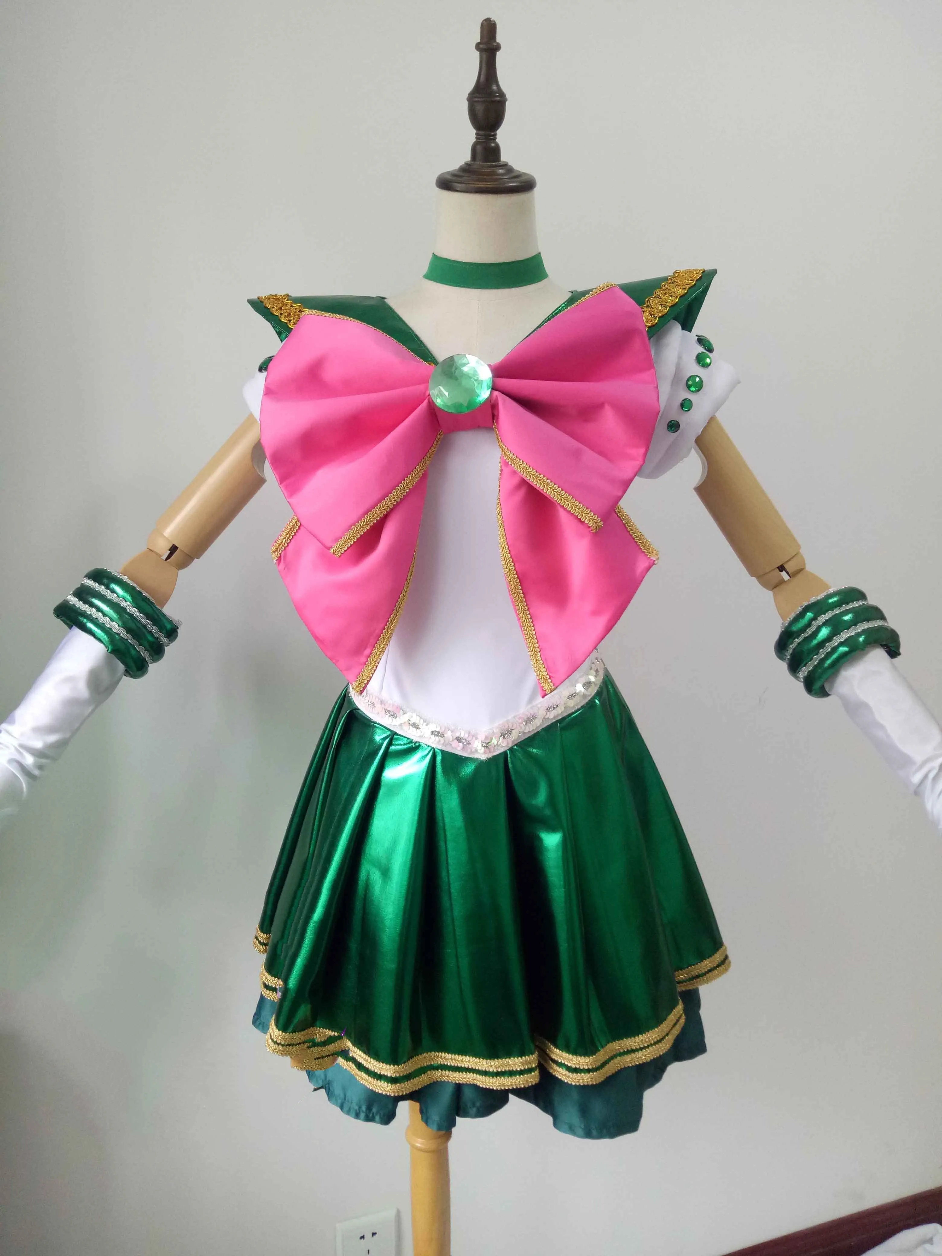 Sailormoon Sailor Jupiter PU Leather Musical Cosplay Costume