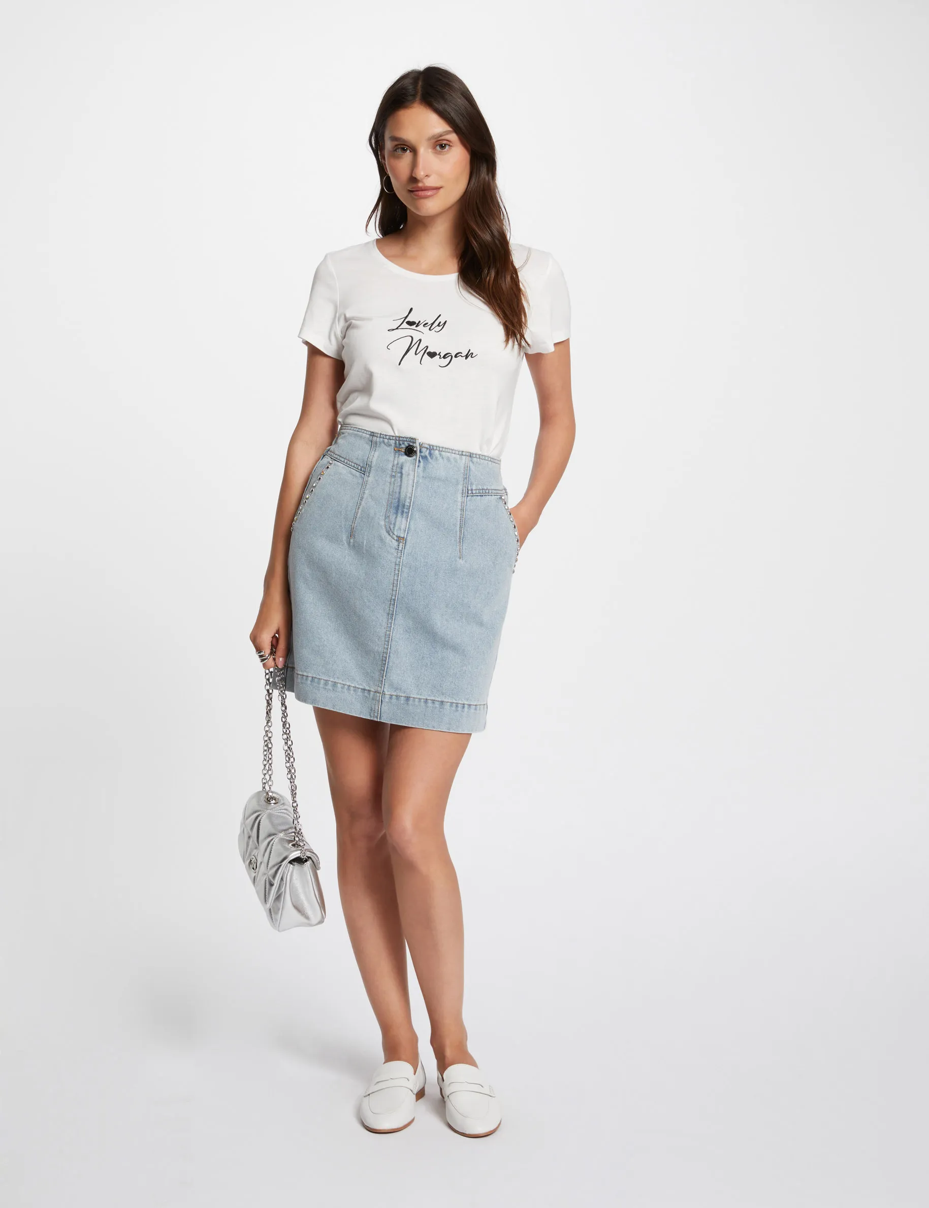 Short denim skirt jean bleached women