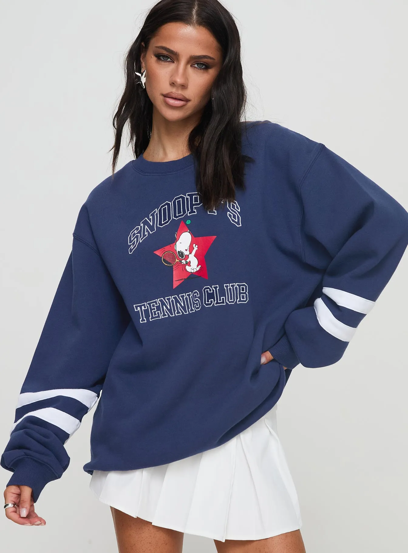 Snoopy Star Tennis Club Sweater Navy