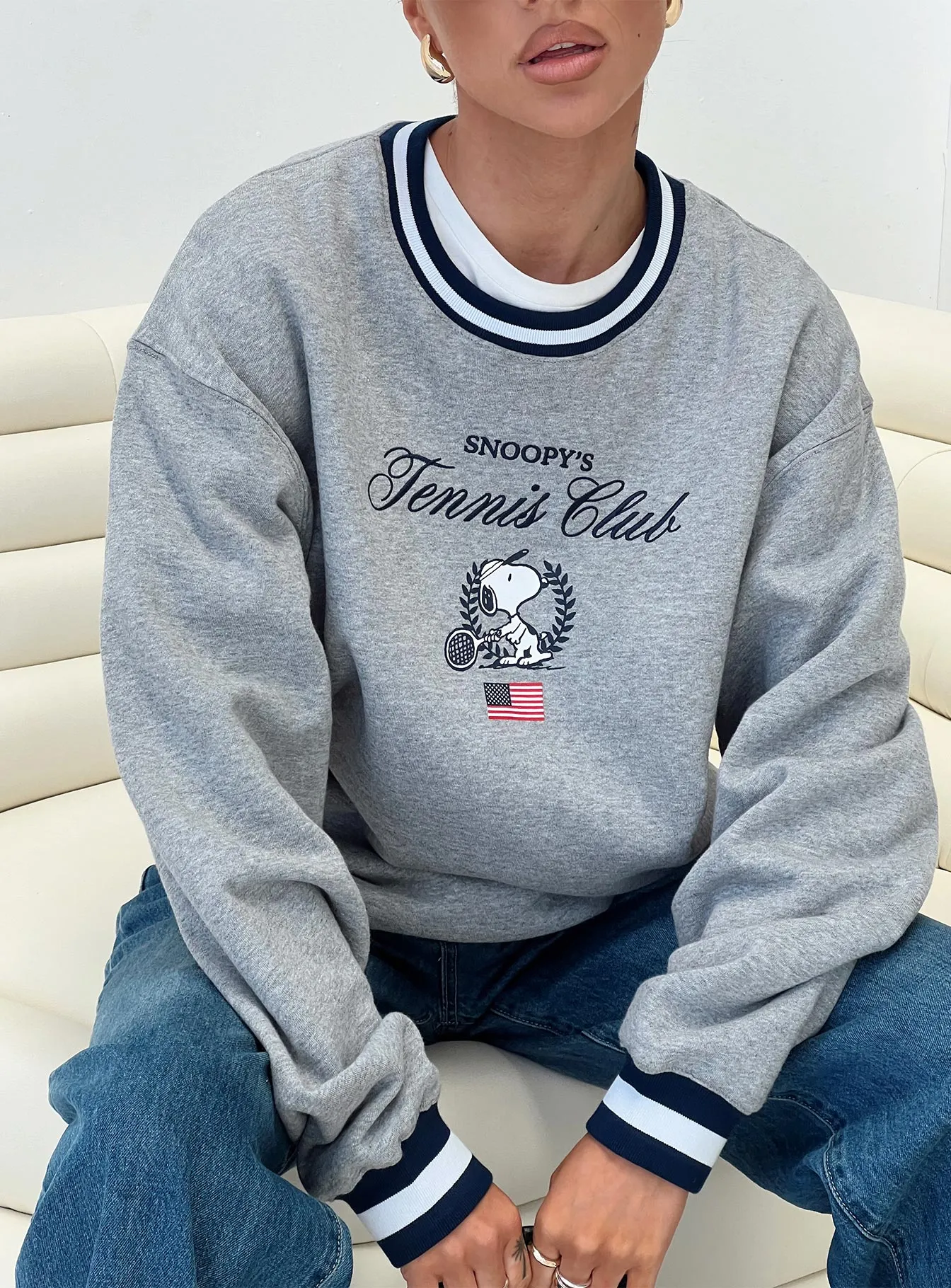 Snoopy Tennis Club Sweater Grey