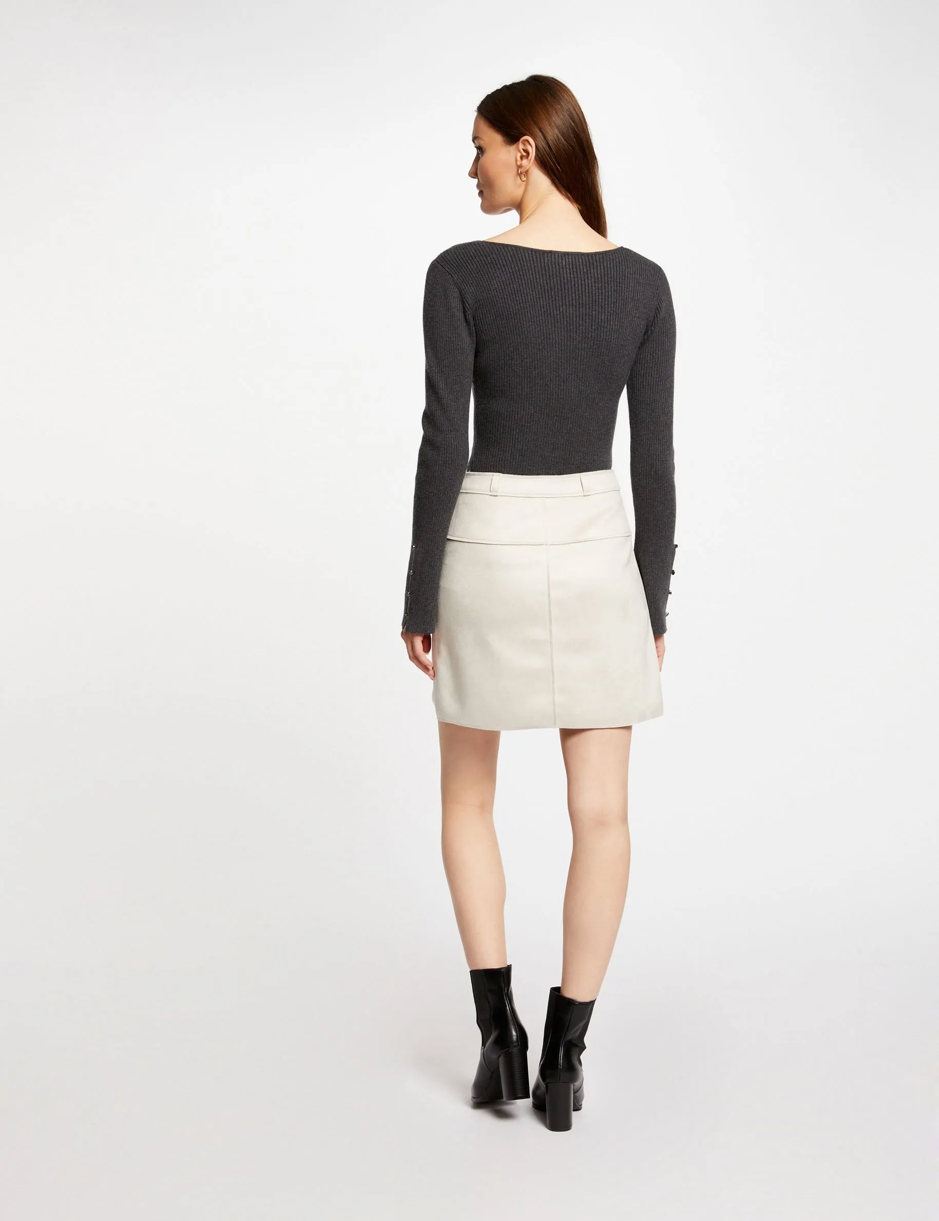 Straight short suede skirt ecru women