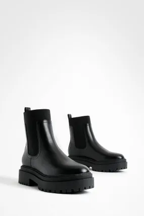 Stretch Panel Chunky Chelsea Boots