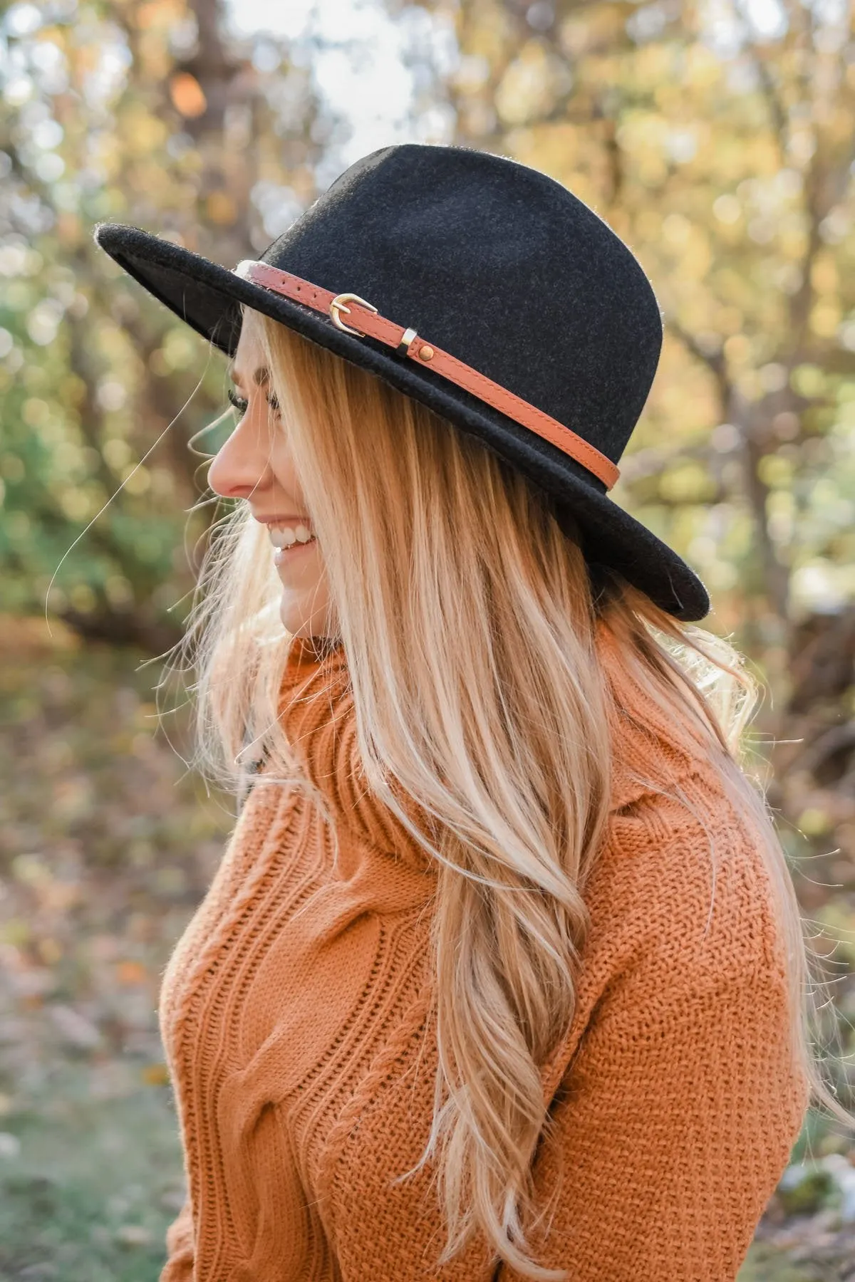 Sweetheart Smiles Felt Panama Hat- Black