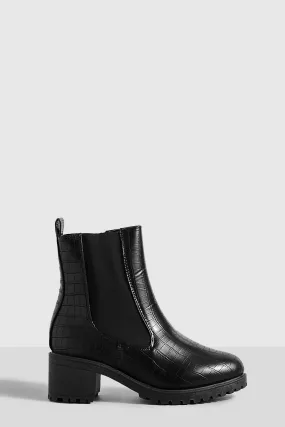 Tab Detail Low Block Heel Croc Chelsea Boots