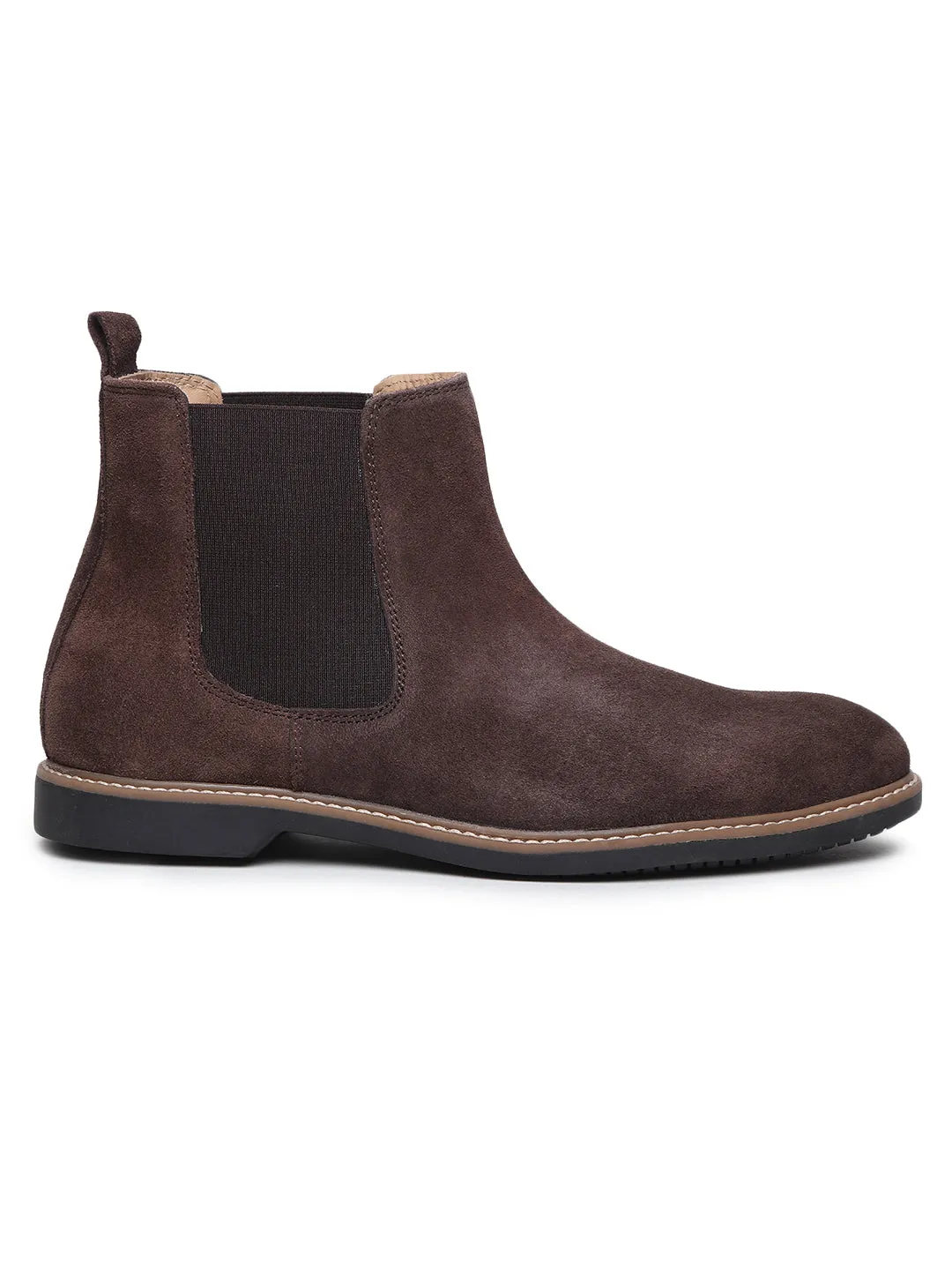 Teakwood Men Brown Solid Round Toe Suede Mid-Top Chalsea Boot