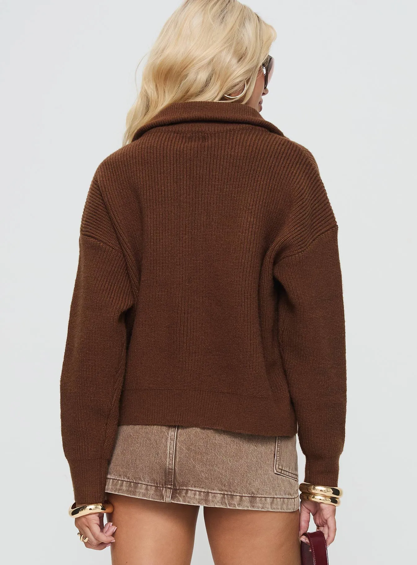 Too Busy Zip Up Sweater Chocolate